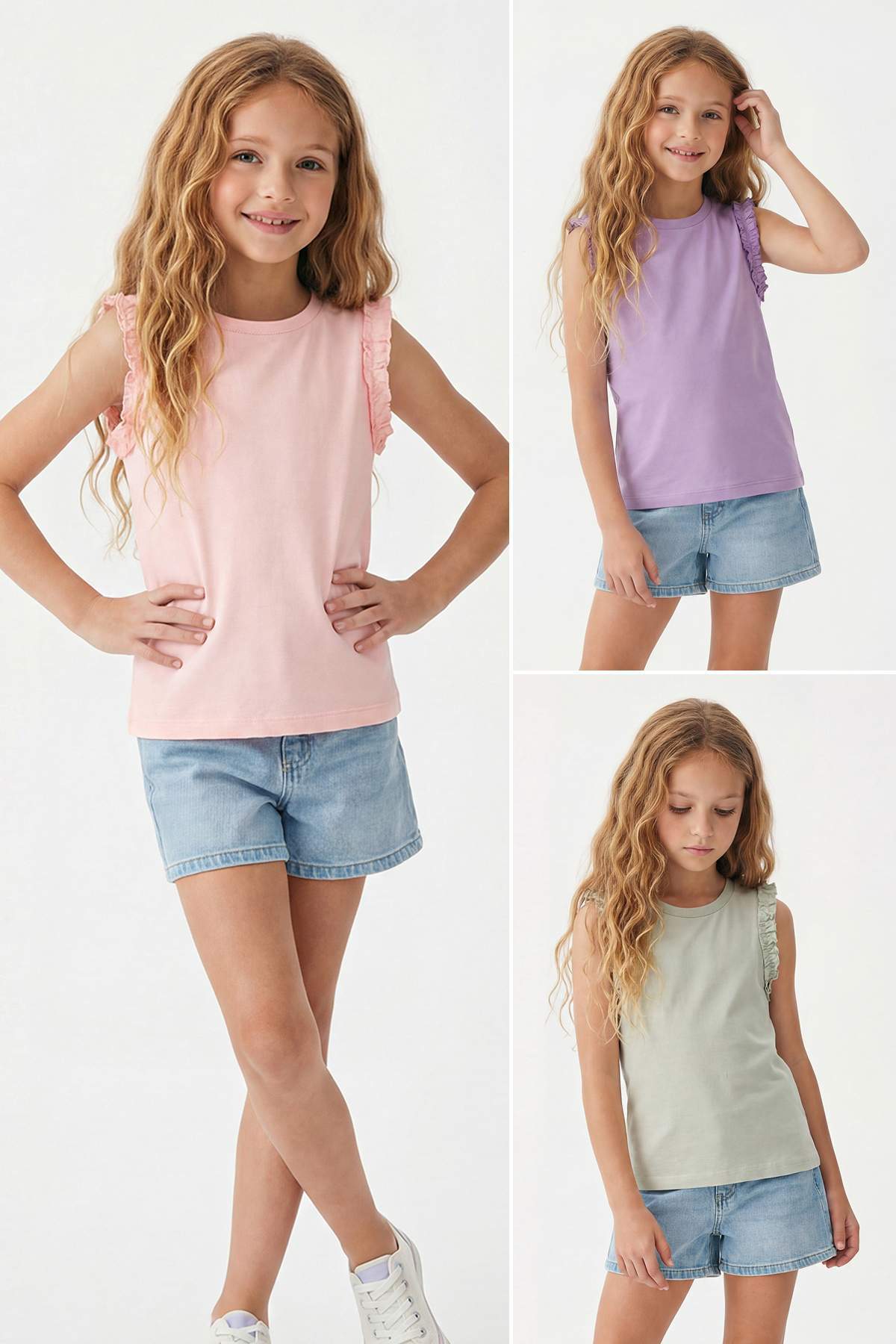 Trendyolmilla Kids Lila-Pudra-Mint 3'lü Kız Çocuk Örme Atlet TKDSS26AL00005
