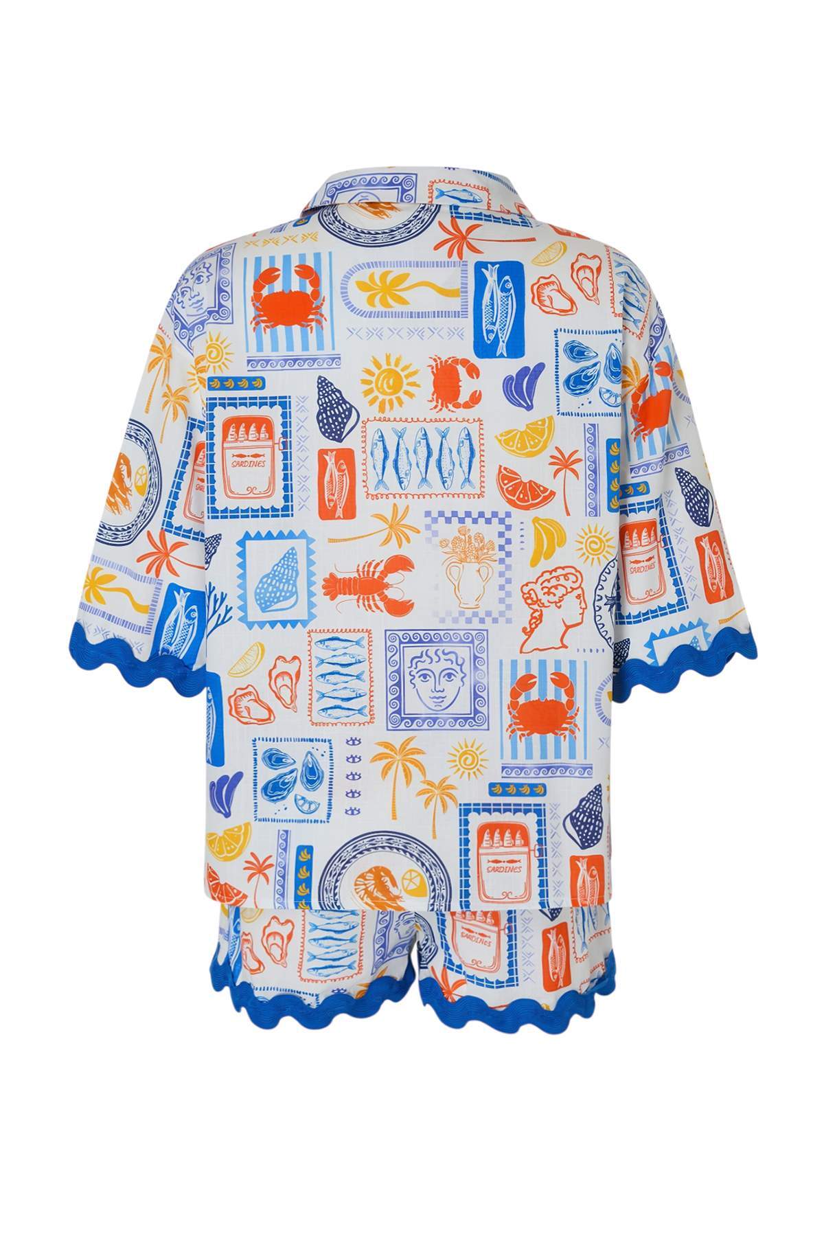 Trendyolmilla  Su Altı Mix Desen Dokuma Şeritli Plaj Gömlek-Şort Takım TBESS25AU00047 - Görsel 6