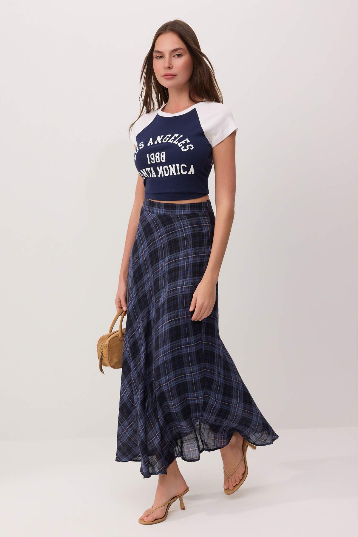 Trendyolmilla  Mavi Ekoseli %100 Pamuk Astarlı Uzun Maxi Etek TWOSS26ET00187 - Görsel 2