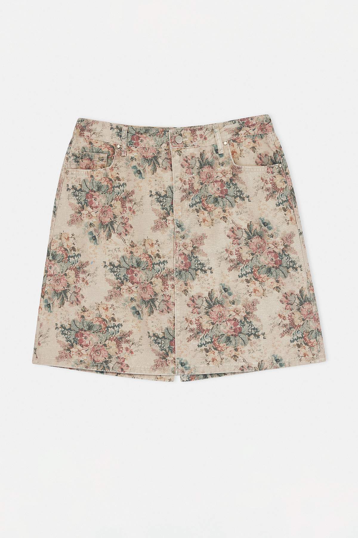 Trendyolmilla  Çok Renkli Lastikli Yüksek Bel Çiçek Desenli %100 Pamuk Non-Stretch Denim Etek TBBSS26AZ00035 - Görsel 4