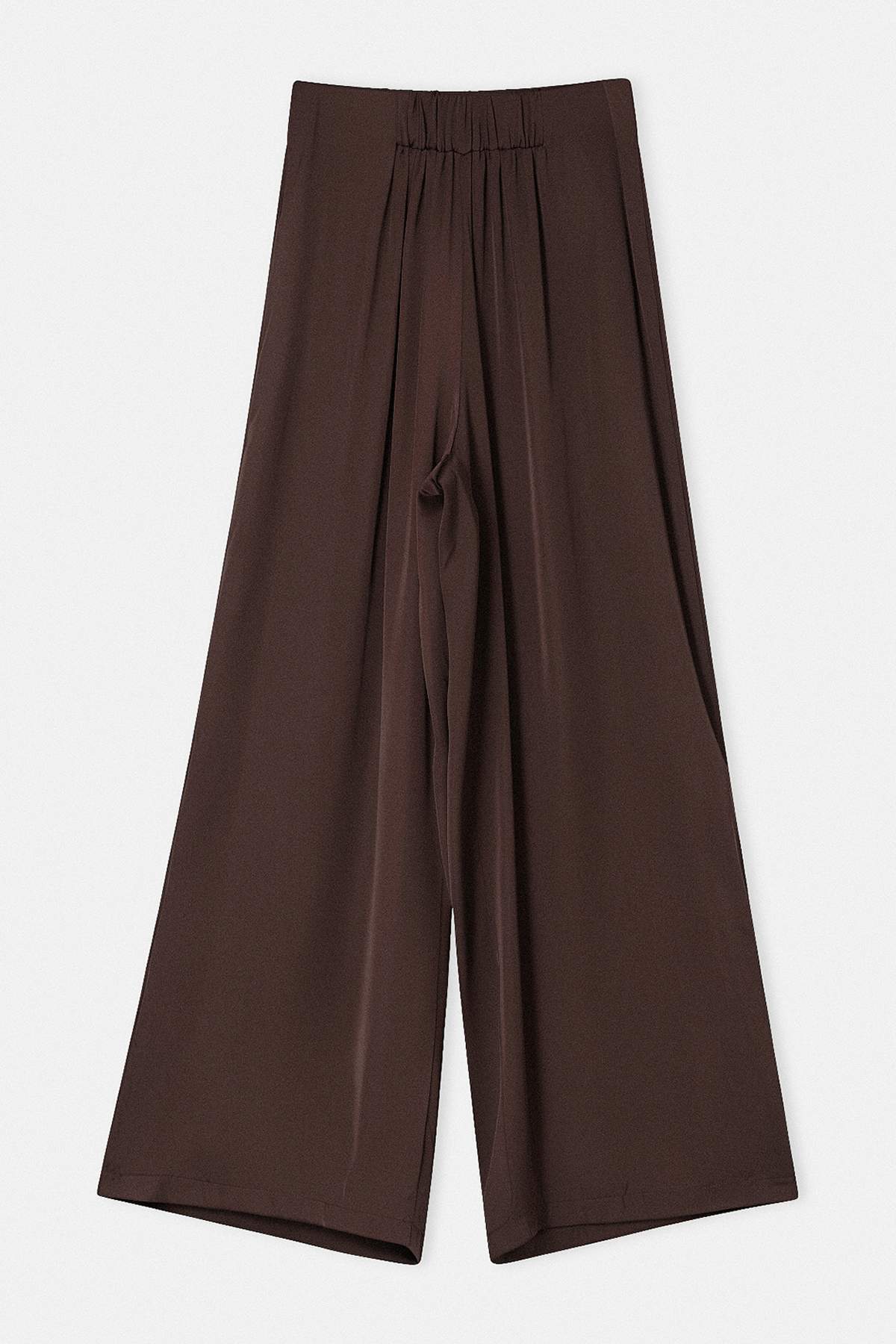 Trendyolmilla  Kahverengi Beli Lastikli Extra Wide Leg/Geniş Paça Saten Pantolon TWOSS26PL00147 - Görsel 5