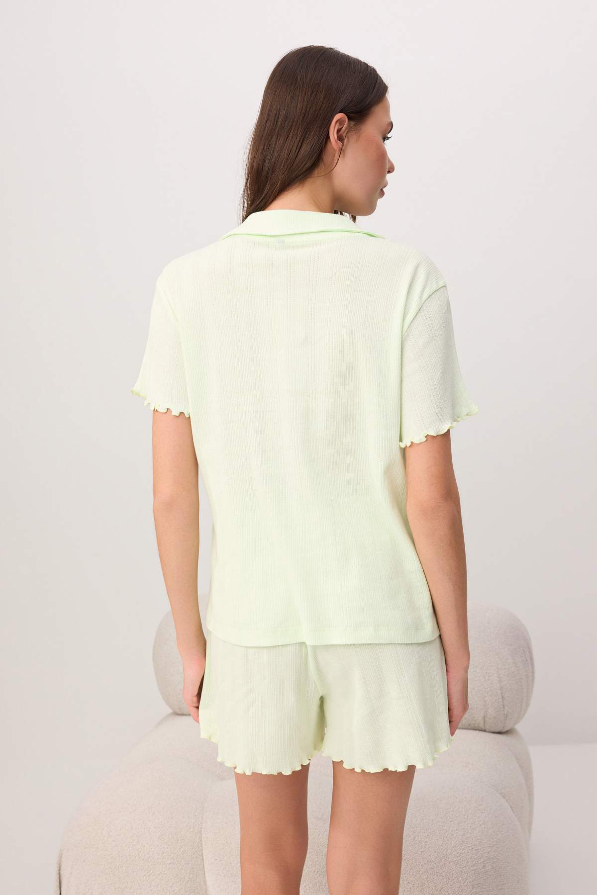 Trendyolmilla  Mint %100 Pamuklu Baby Overloklu Fitilli/Pointel Örme Pijama Takımı THMSS26PT00204 - Görsel 4