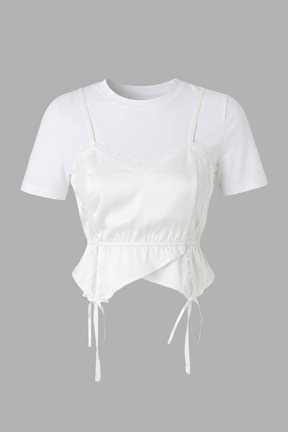 Trendyolmilla  Ekru Dantel ve Fiyonk Detaylı Saten Mixli Örme Bluz TPRSS26BZ00064