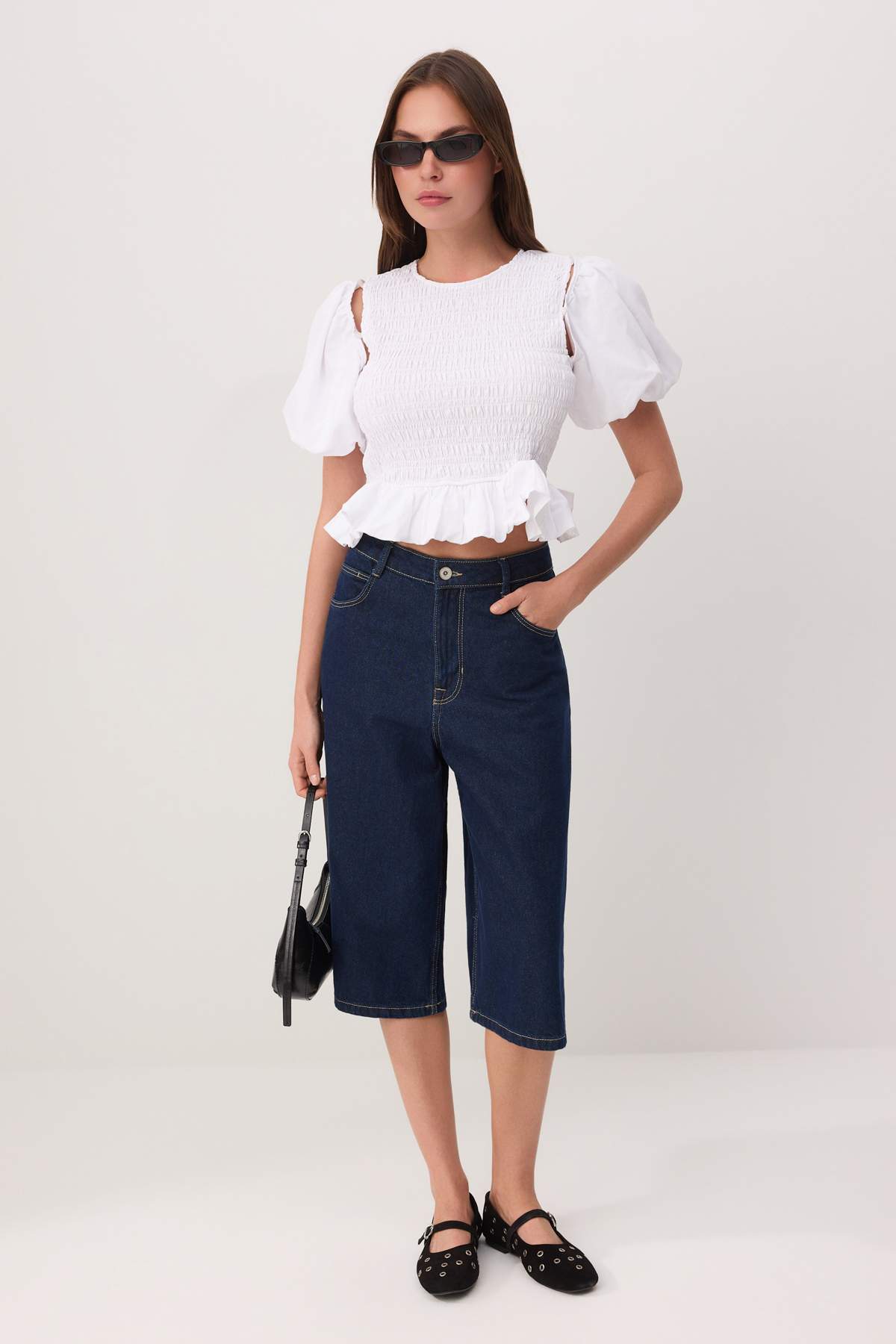 Trendyolmilla Beyaz Kolları Çıkarılabilir Gipe Detaylı Dokuma Bluz TWOSS26BZ00560