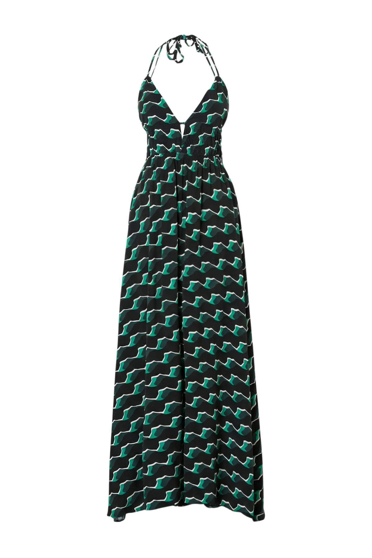 Trendyolmilla Yeşil-Çok Renkli Geometrik Desen Midi Dokuma Elbise TWOSS26EL00318