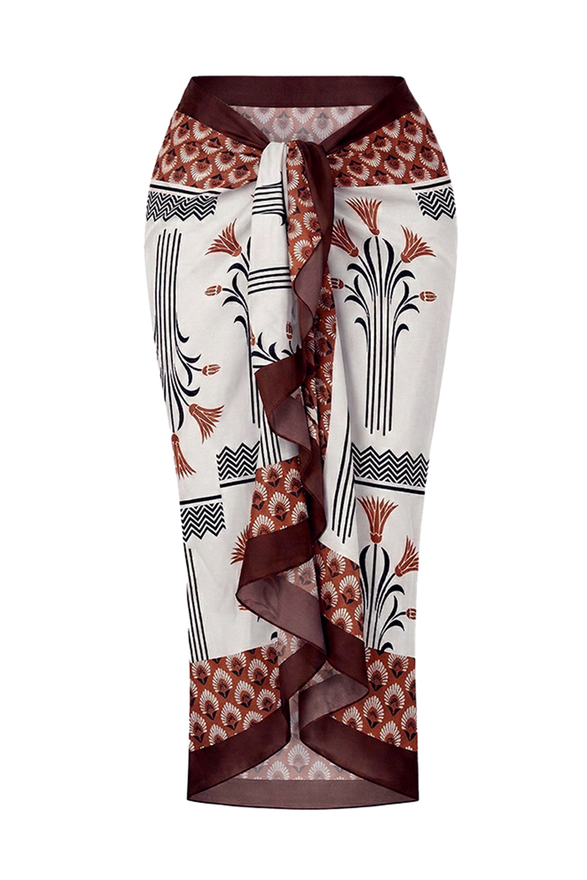 Women's Brown Authentic Casablanca Pattern Non-Showing Interior Long Pareo