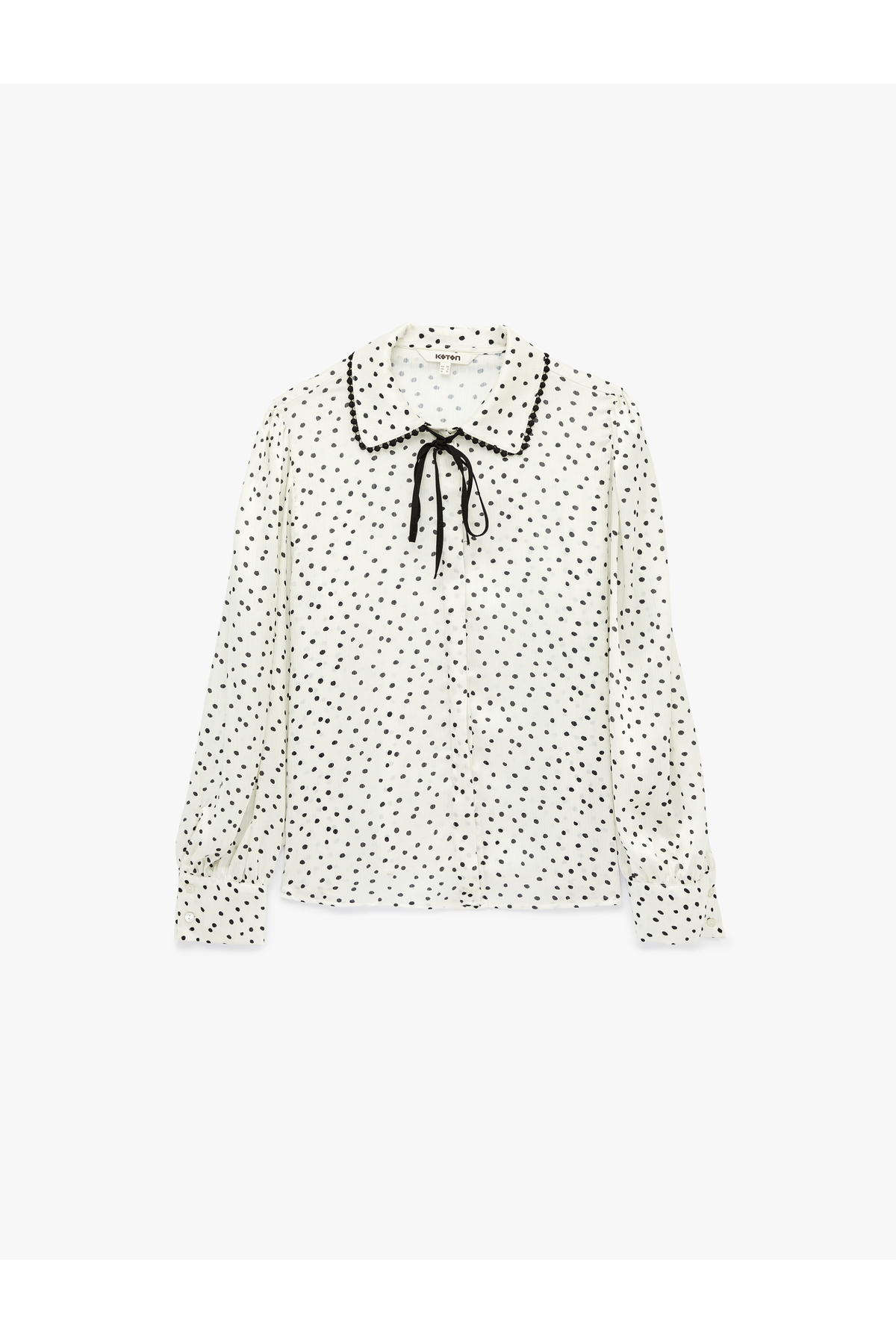 Koton  Uzun Kollu Bağlamalı Yaka Puantiyeli Saten Gömlek - Görsel 5