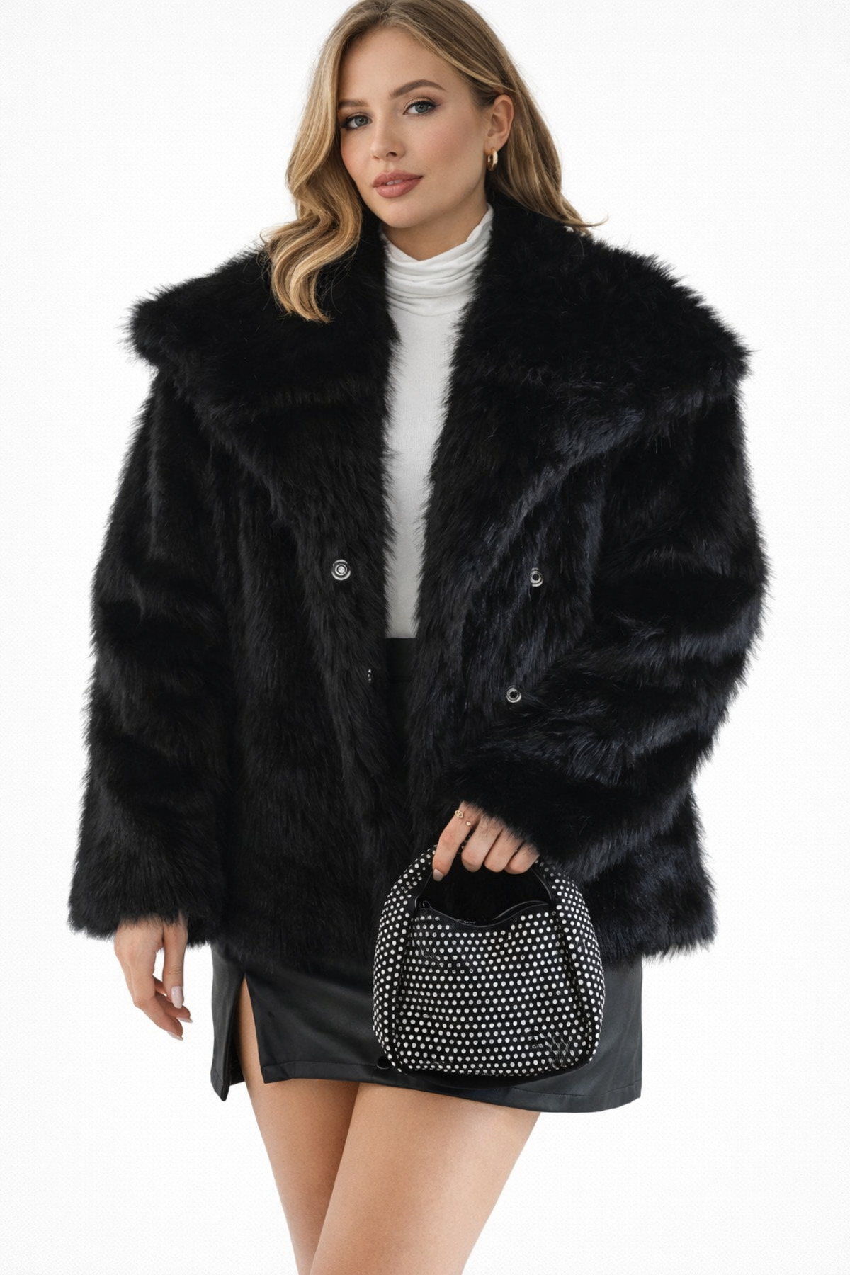 Women's Premium Fur Coat with Shoulder Detail