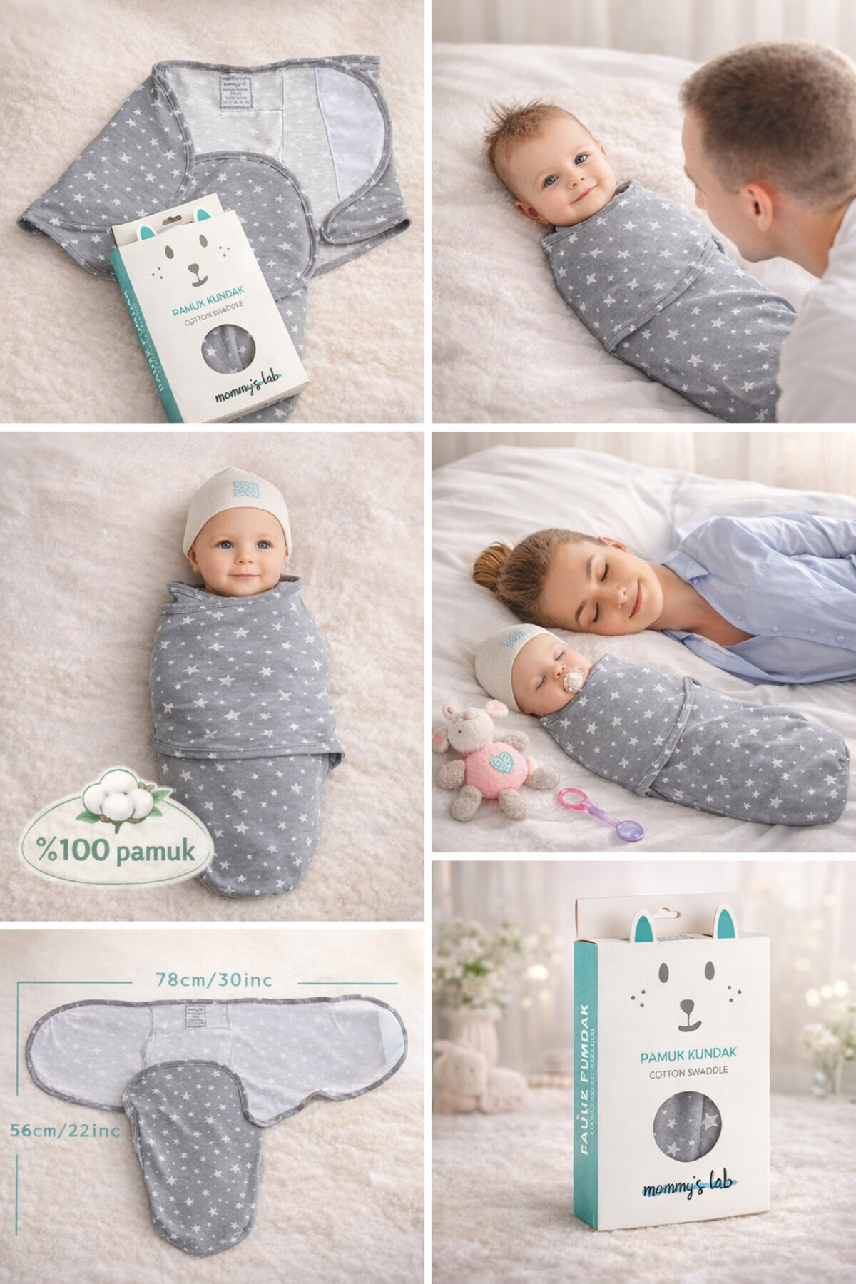 Mommyslab 0 - 4 Ay Yeni Sezon Renkli Desenli Cırtlı Pamuk Bebek Kundak %100 Pamuk (OEKO TEX VE CIT BELGELİ) fotoğrafı 2 (önizleme)