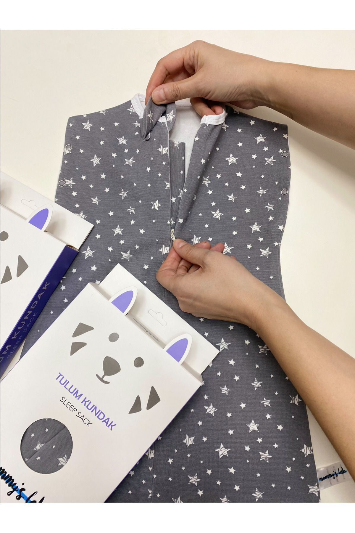 Mommyslab 0-4 Ay Yeni Sezon Renkli Gri Yıldız Desenli Çıtçıtlı Fermuarlı Tulum Kundak (OEKO TEX CIF BELGELİ) fotoğrafı 5 (önizleme)