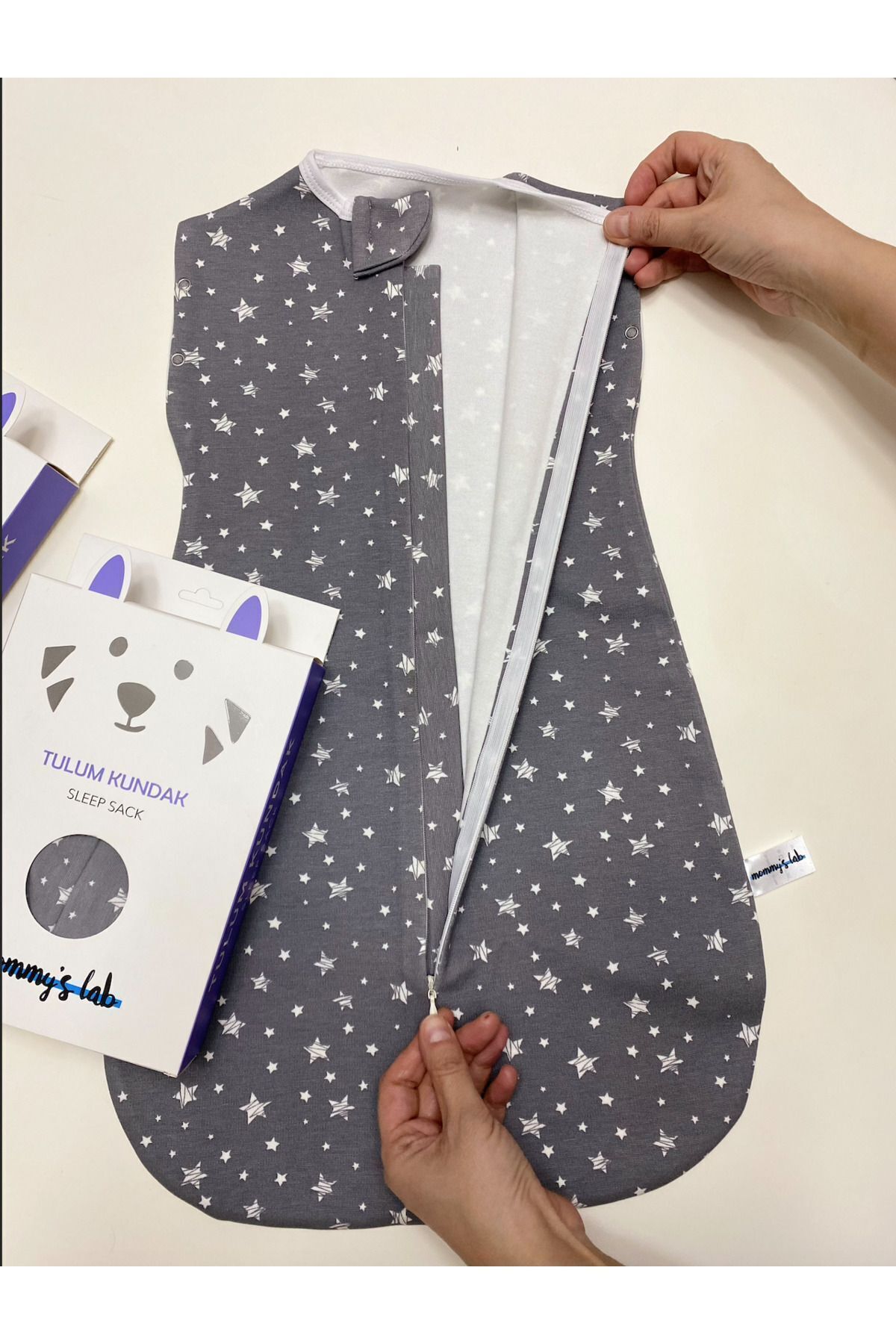 Mommyslab 0-4 Ay Yeni Sezon Renkli Gri Yıldız Desenli Çıtçıtlı Fermuarlı Tulum Kundak (OEKO TEX CIF BELGELİ) fotoğrafı 7 (önizleme)