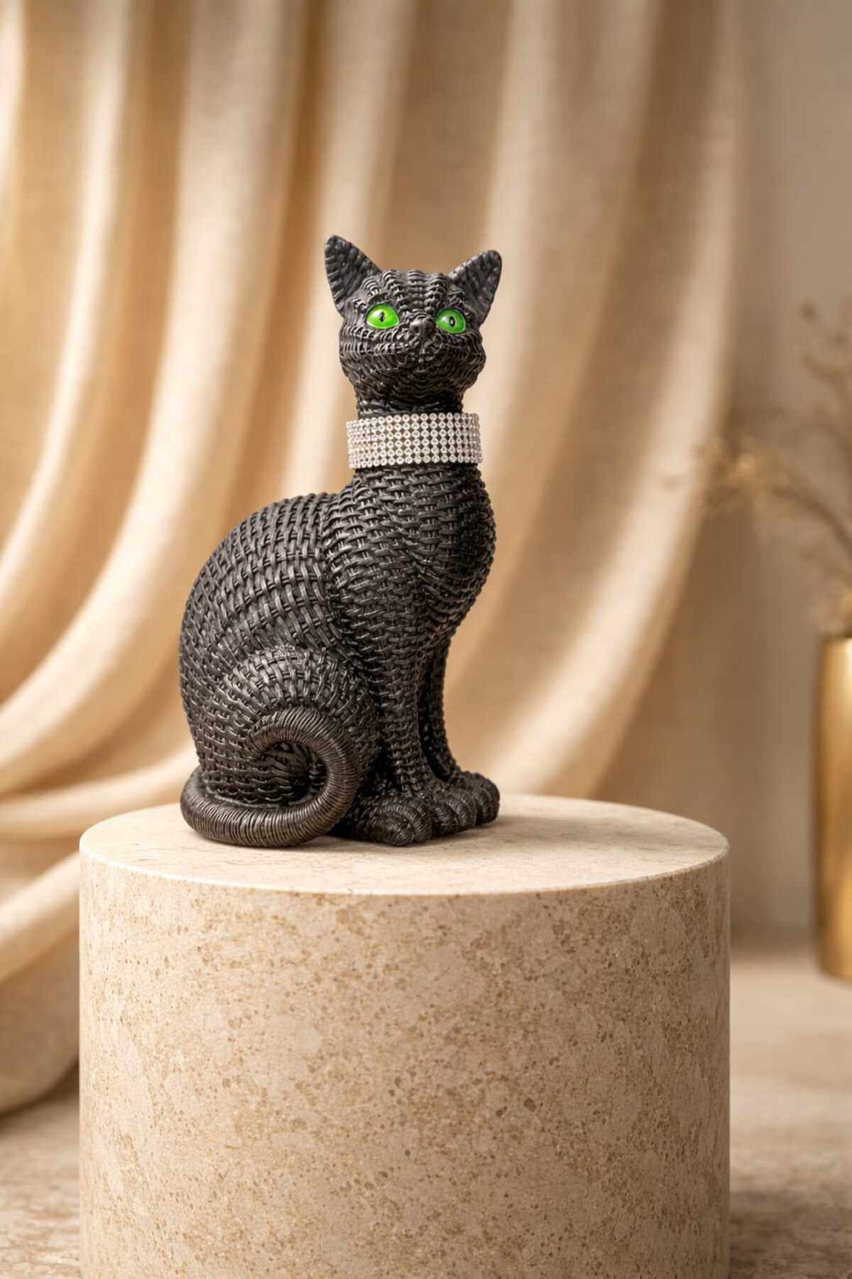 Handmade Cat Statue with OVERSIZED Straw Body Patterns