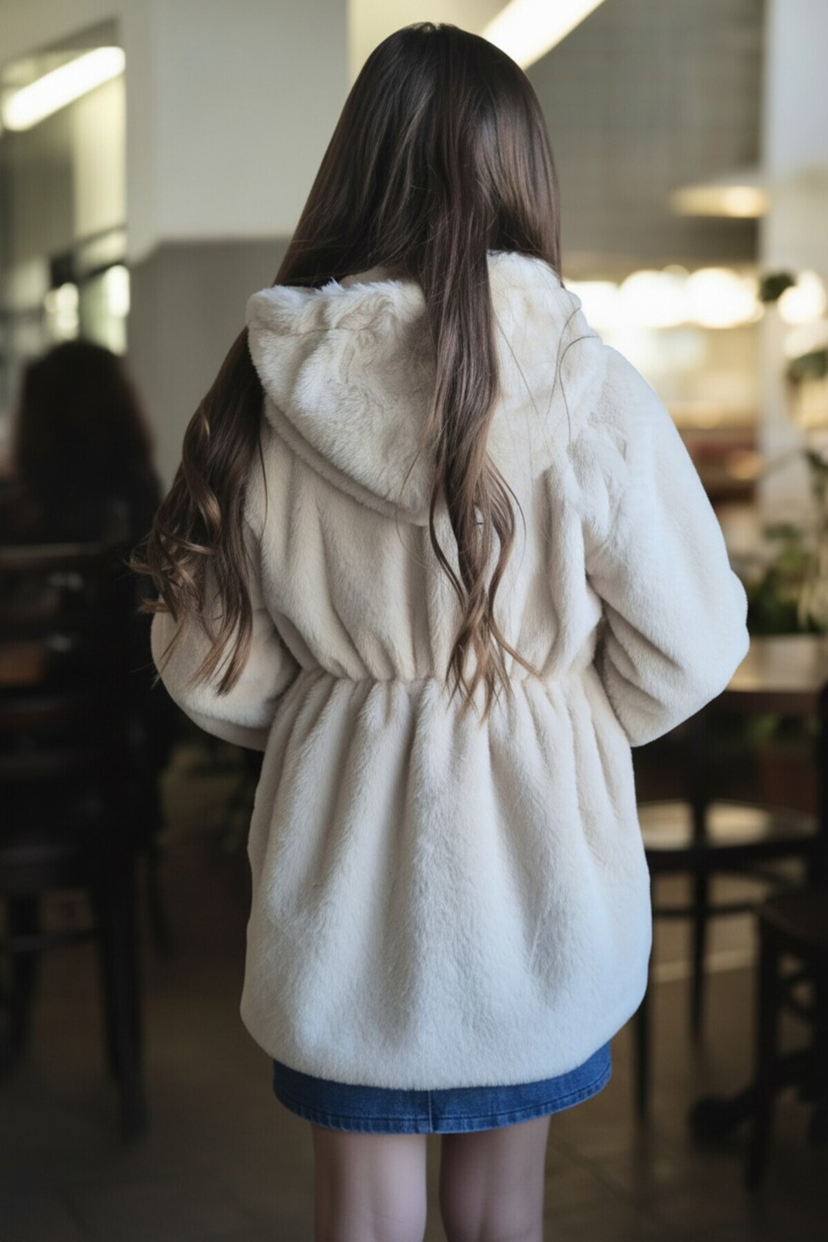 QUB CLUB Kız Çocuk İçi Astarlı Bej Peluş Ceket Mont Kaban 1 Beden Büyük Tercih Edebilirsiniz fotoğrafı 4 (önizleme)