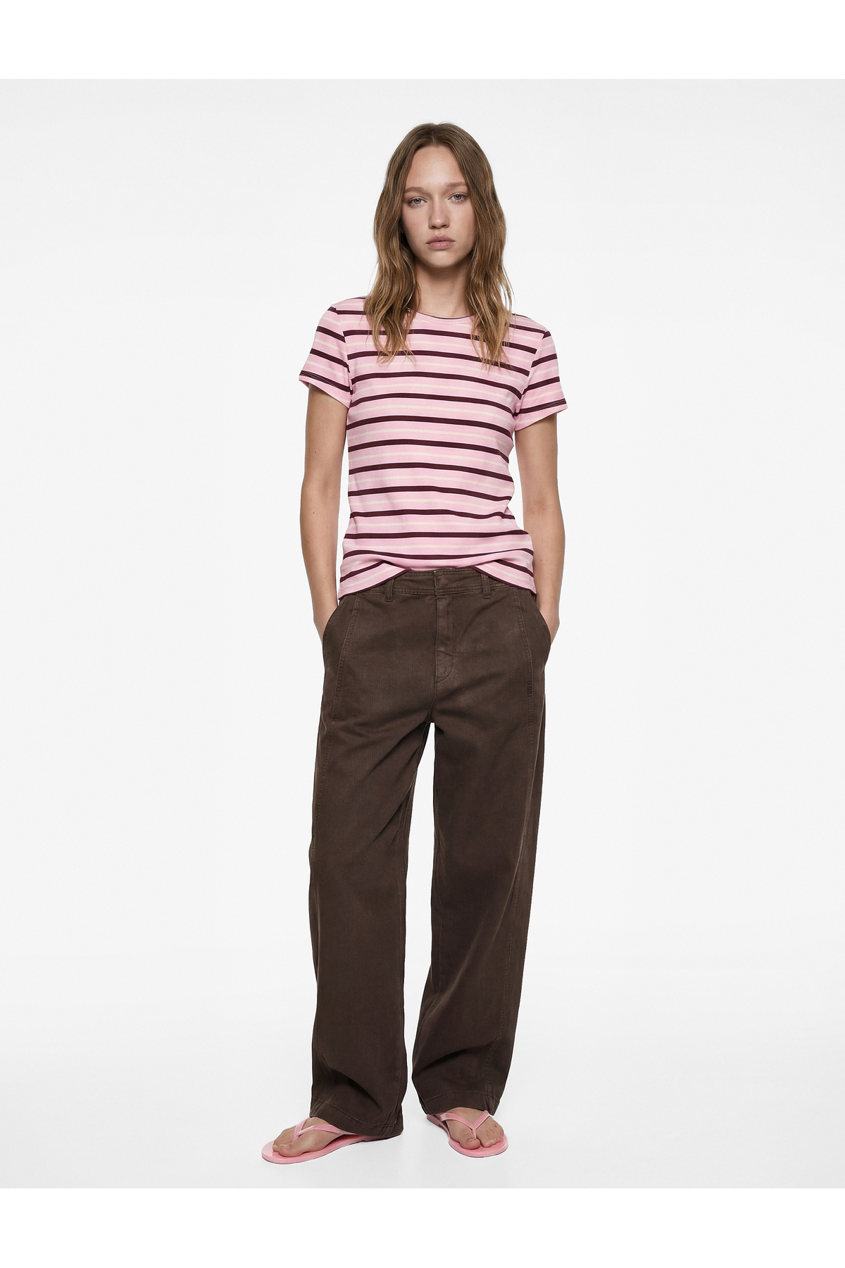 Koton Striped Cotton Crew Neck Short Sleeve Slim Fit T-Shirt