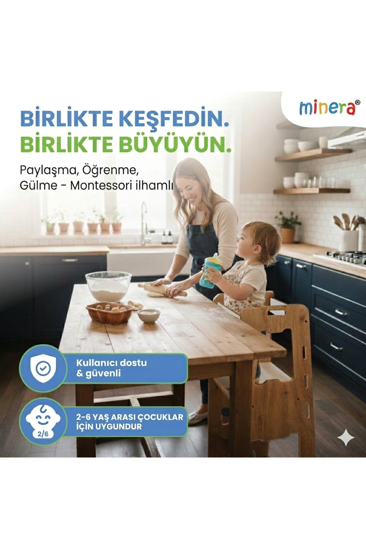Minera Ahşap Montessori Öğrenme Kulesi 2-6 Yaş fotoğrafı 2 (önizleme)