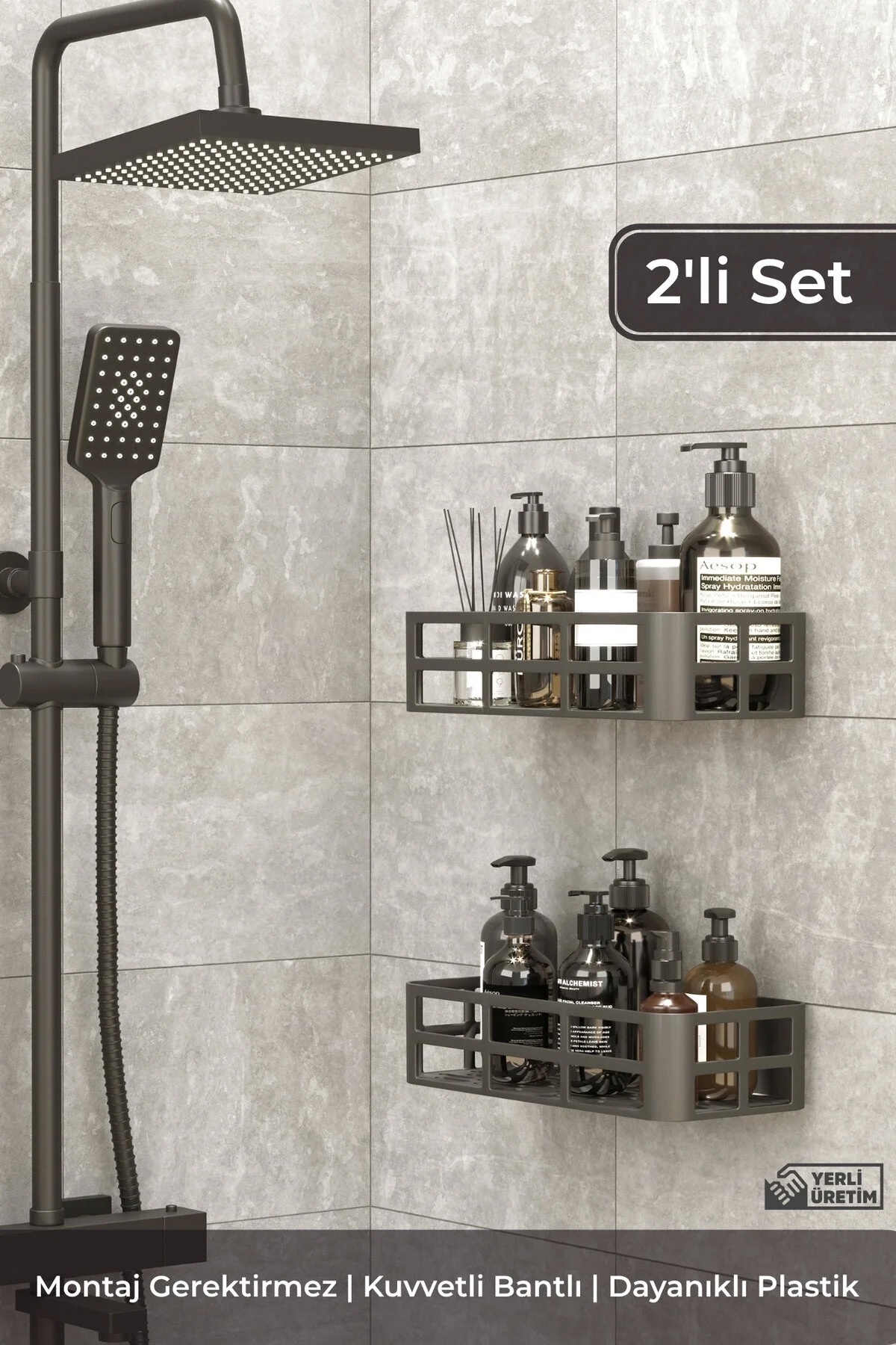 Bathroom Shelf, Adhesive Bathroom Shelf, 2-Piece Bathroom Organizer, Shower Shelf Organizer Shampoo Holder