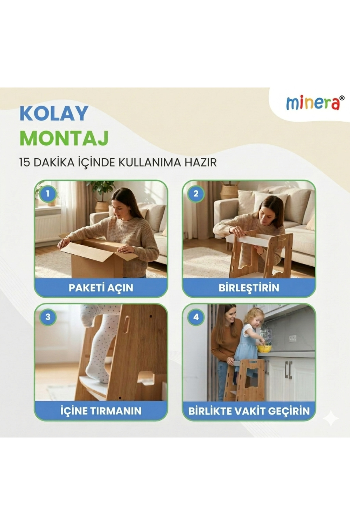 Minera Ahşap Montessori Öğrenme Kulesi 2-6 Yaş fotoğrafı 5 (önizleme)