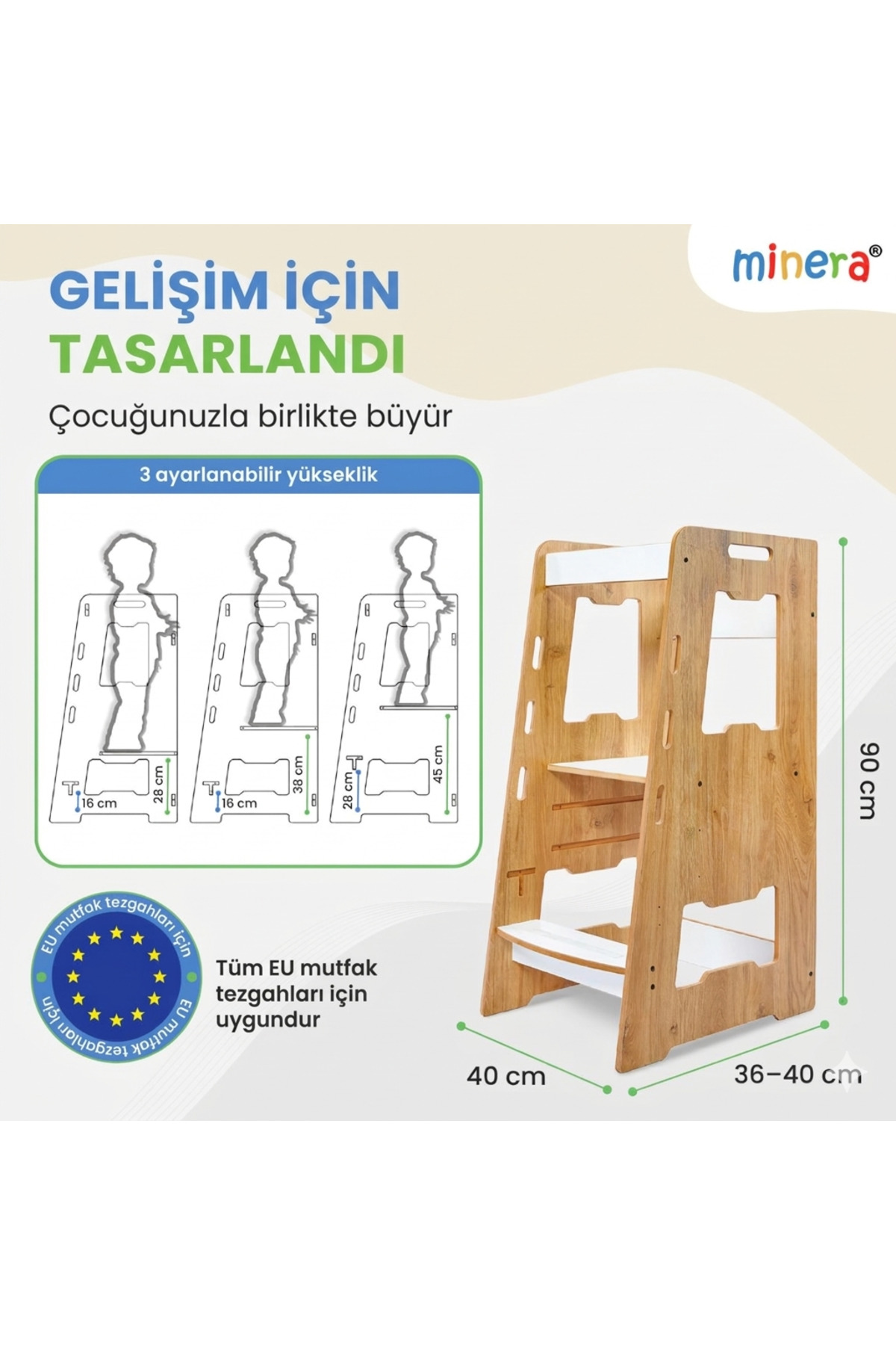 Minera Ahşap Montessori Öğrenme Kulesi 2-6 Yaş fotoğrafı 3 (önizleme)