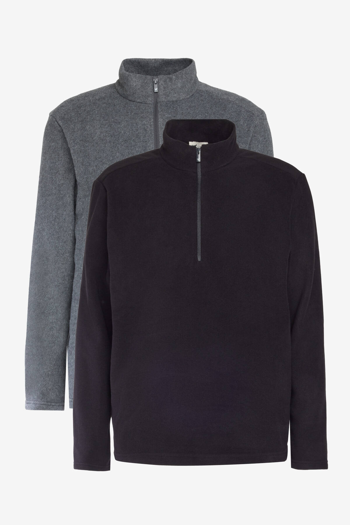 AC&Co / Altınyıldız Classics Unisex 2'li Paket Standart Fit Dik Yaka Soğuk Geçirmez Sweatshirt Polar Siyah-Açık Melanj