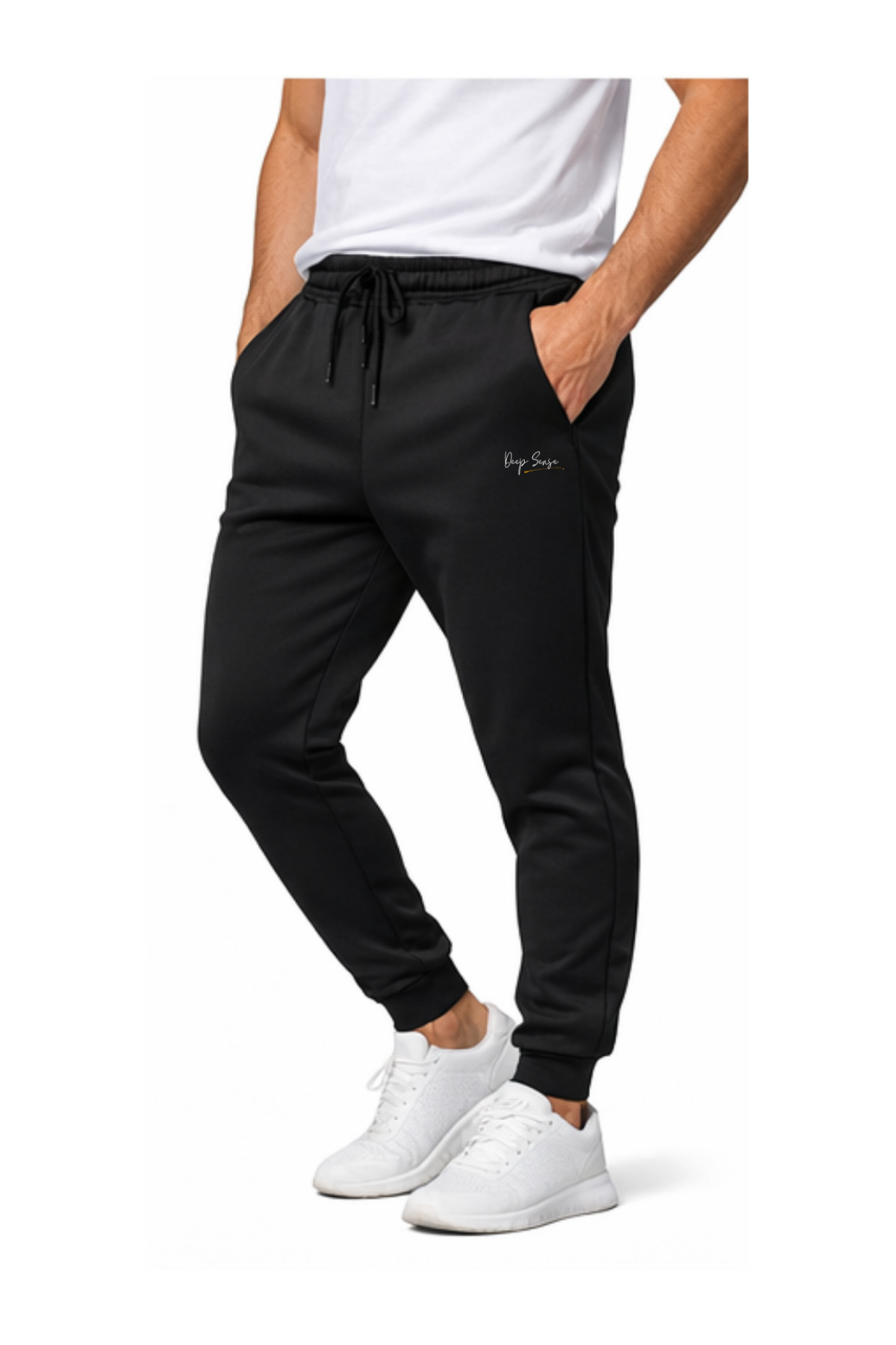 DEEPSENCE Erkek Siyah Scuba Kumaş Spor Eşofman Altı, Slim Fit Dalgıç Kumaş %95 Polyester %5 Elastan
