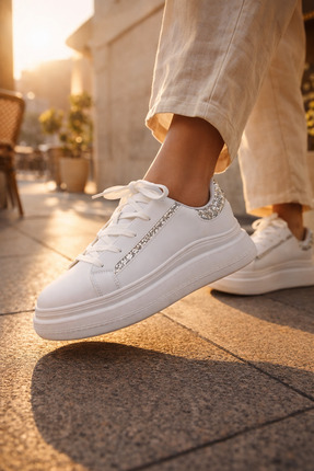 Runnix Shoes Shine Kadın Sneaker Gold Detaylı Kalın Taban Premium Günlük Ayak...