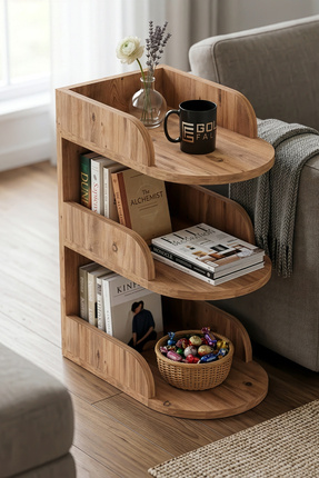 GOLDFALEZ Yan Sehpa Modern 3 Katlı Kitaplıklı Çok Amaçlı Dekoratif Sehpa Mini...