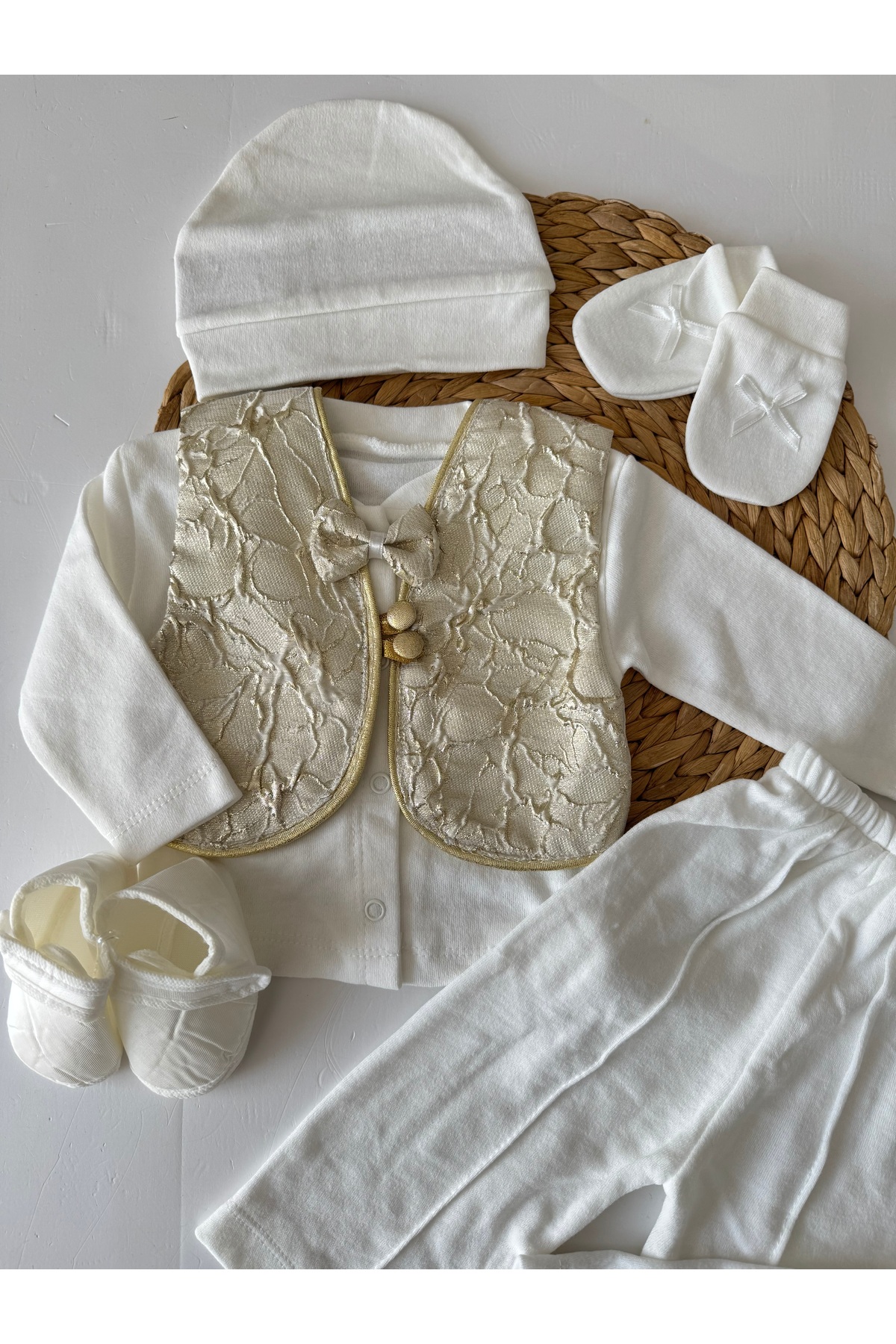 PİLEKİ BABY Yenidoğan % 100 Pamuk 6 Parça Yelekli Özel Gün Mevlüt Sünnet Takımı Sünnetlik Mevlütlük fotoğrafı 2 (önizleme)