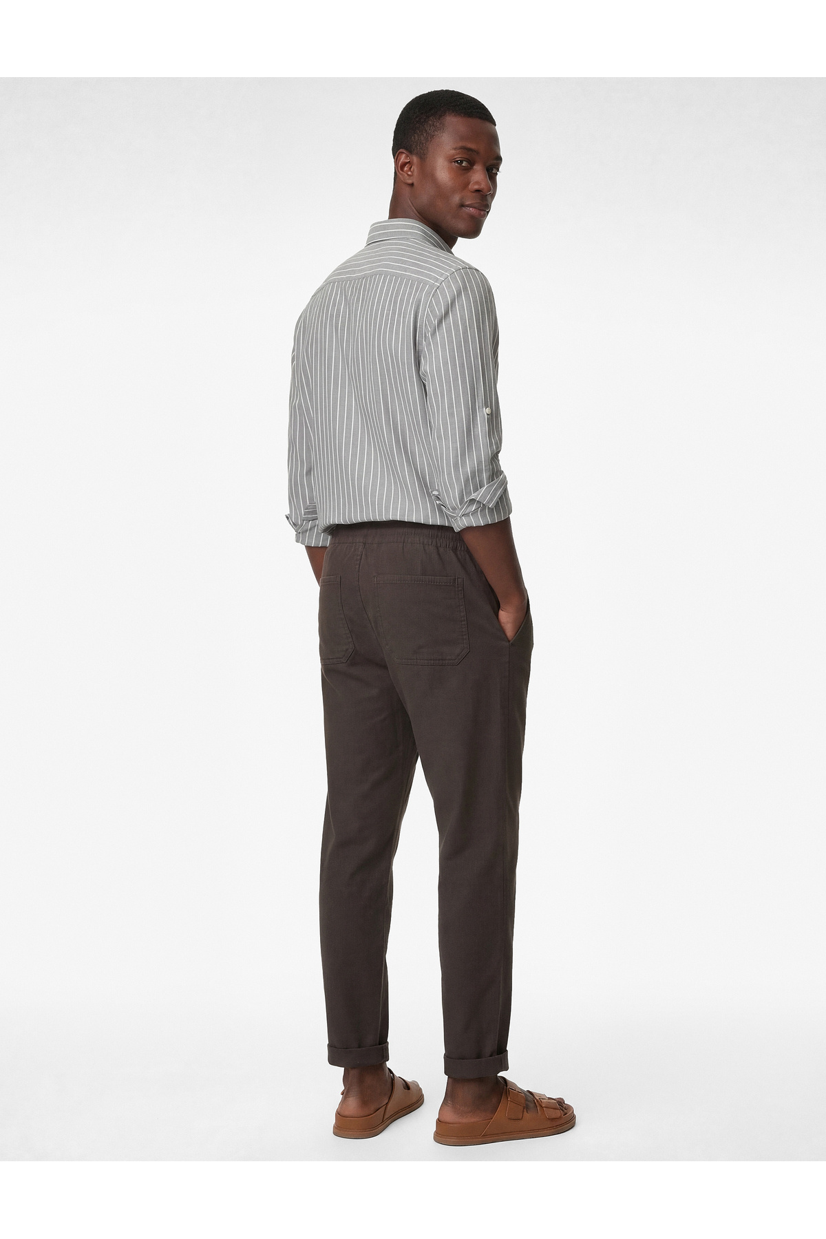 Regular Fit Pamuklu Cepli Beli Bağcıklı Pantolon — قهوه‌ای 6SAM40009IW — تصویر 2 از 5