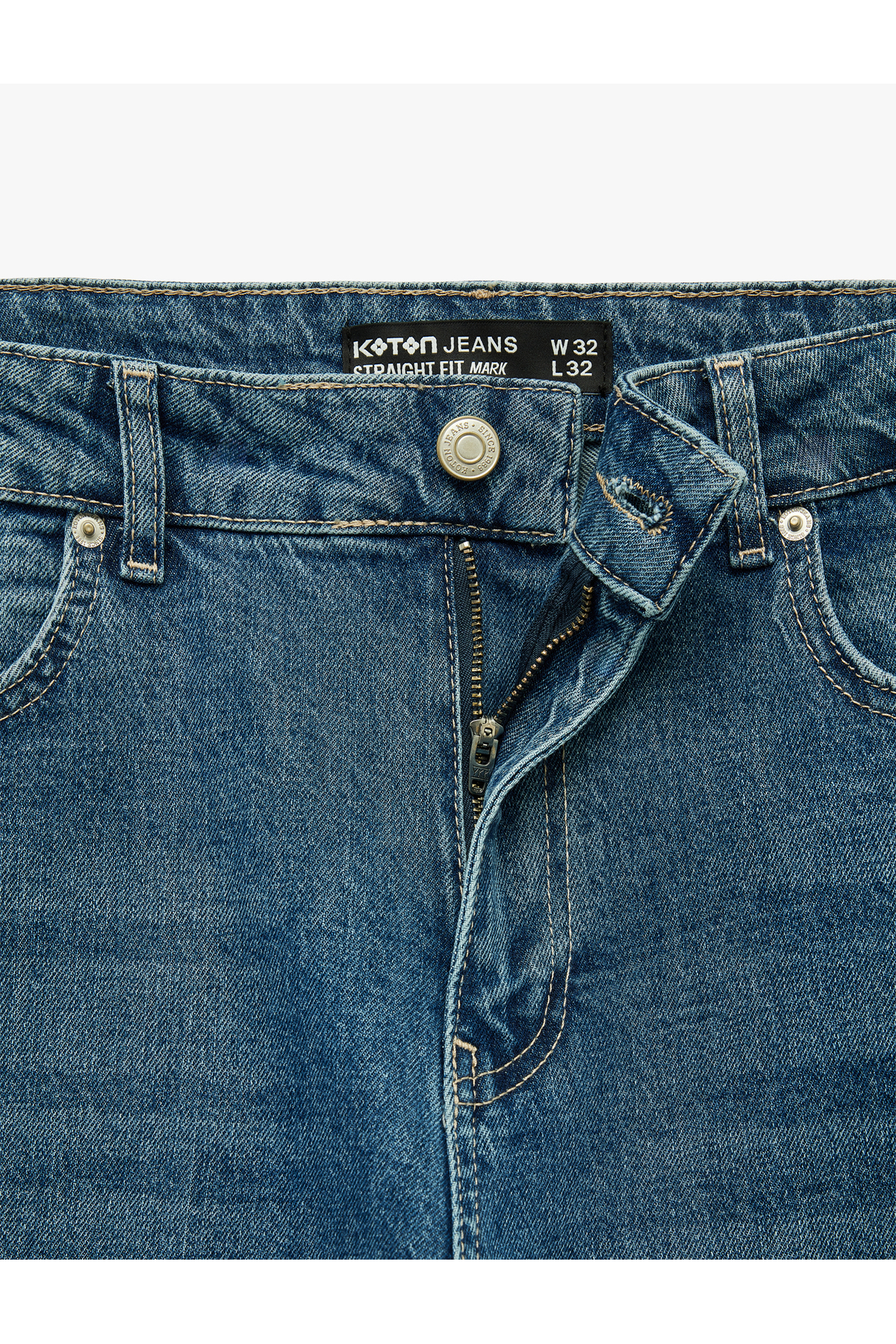 Koton Standart Bel Normal Bel Düz Paça Denim Pantolon - Mark Straight Jeans görsel 8