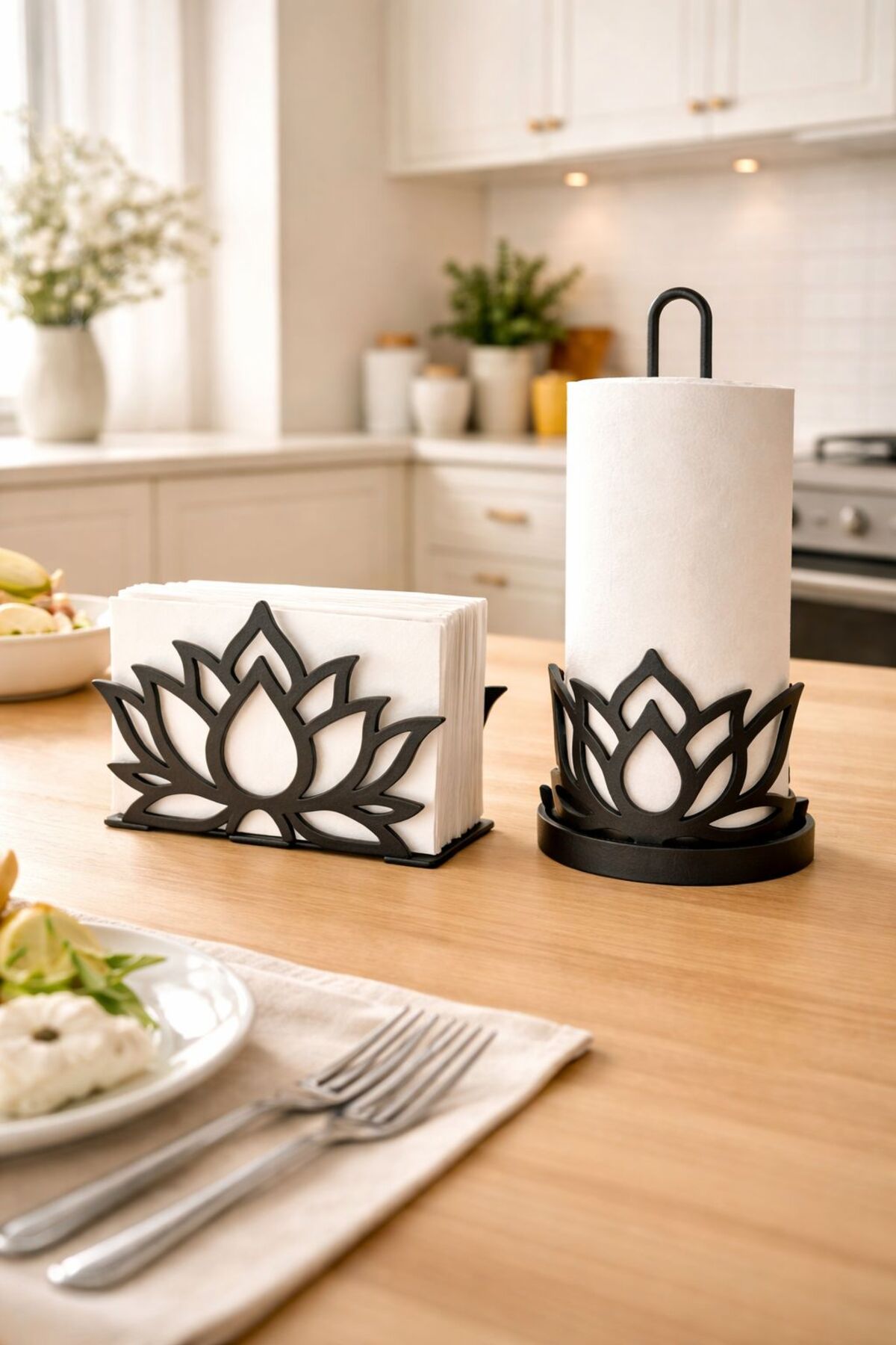 Set of 2 *Lotus Paper Towel Holder -Desktop Napkin Holder Metal Roll Towel Holder