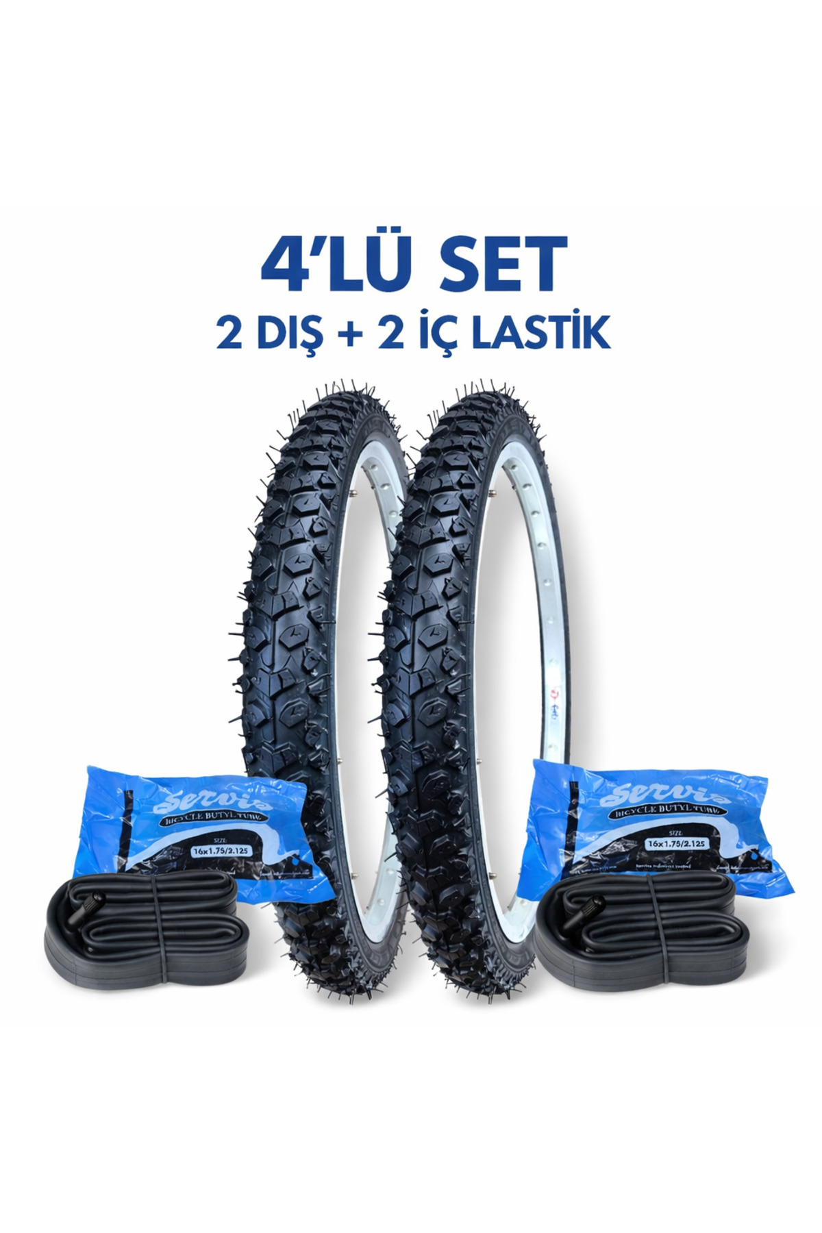meghna 16 Jant Bisiklet Lastik Seti 2 Dış Lastik + 2 İç Lastik (Şambrel) Kalın Dişli (16x1.75)