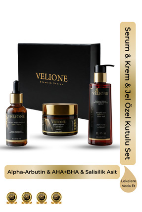 Velione Leke Karşıtı Cilt Bakım Seti – Yüz Temizleme Jeli & Serum & Krem l Öz...
