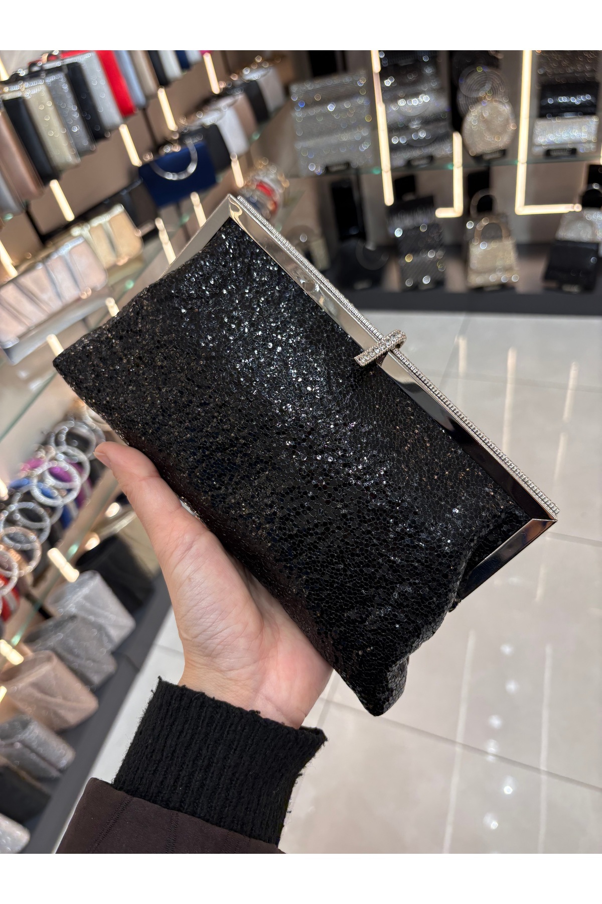 H&D COLLECTİON Kadın Venom Desen Taş Detaylı Cüzdan Clutch Model Portföy Özel Gün Ve Abiye Çanta görsel 2