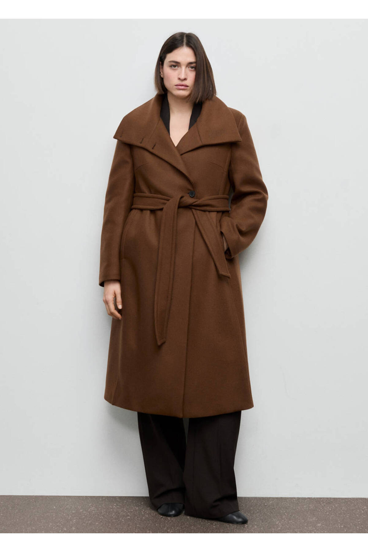 MANGO  Kemerli Manteco yünlü palto - Görsel 8