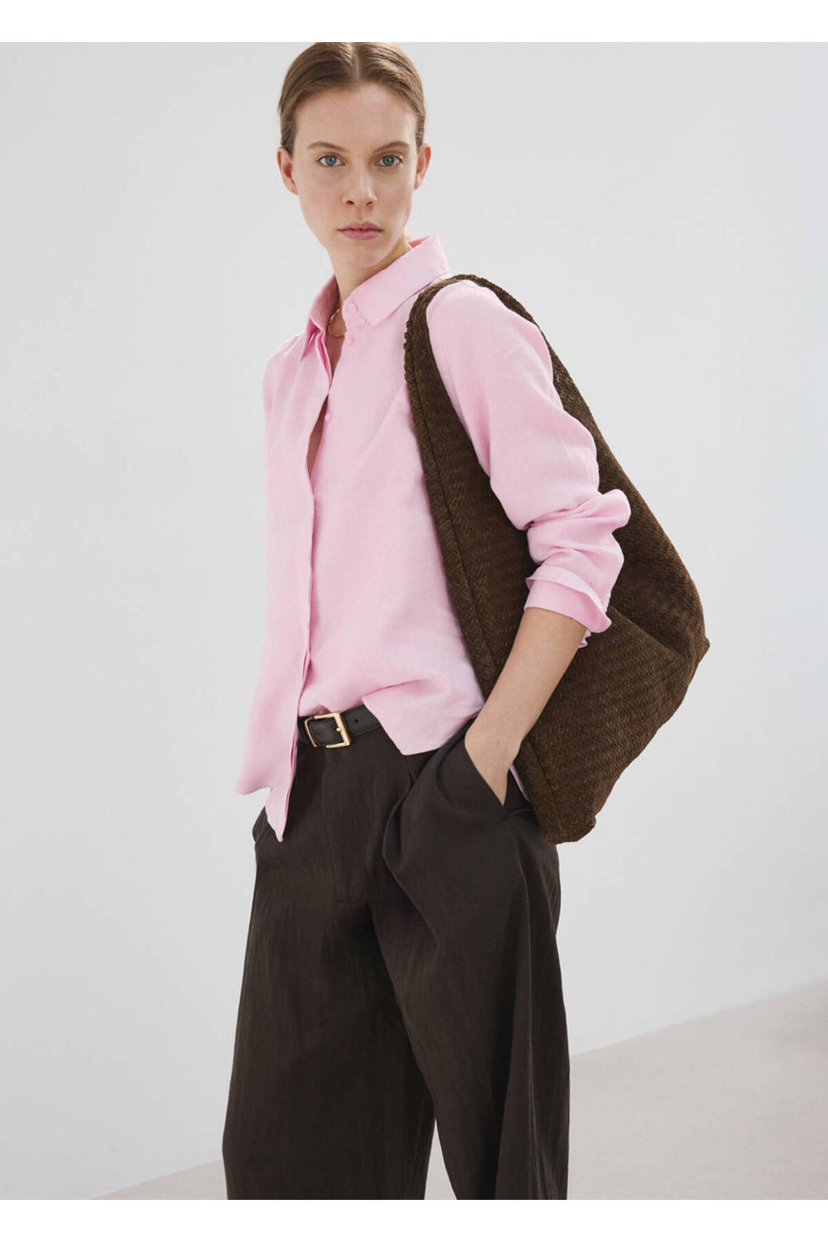 MANGO  Düz kesim keten gömlek