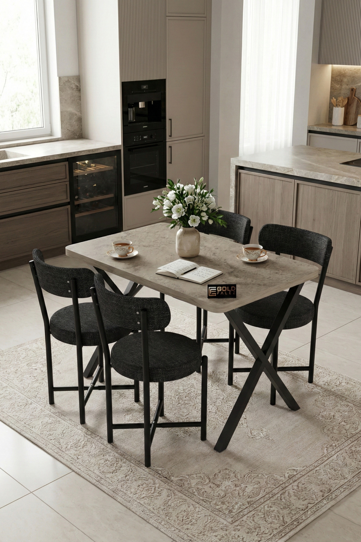 Mutfak Masası 4 Sandalyeli Set 110x70 cm Modern Bahçe Cafe Masa Takımı 4 Kişilik Tedy 9883 Anstrasit görsel 4