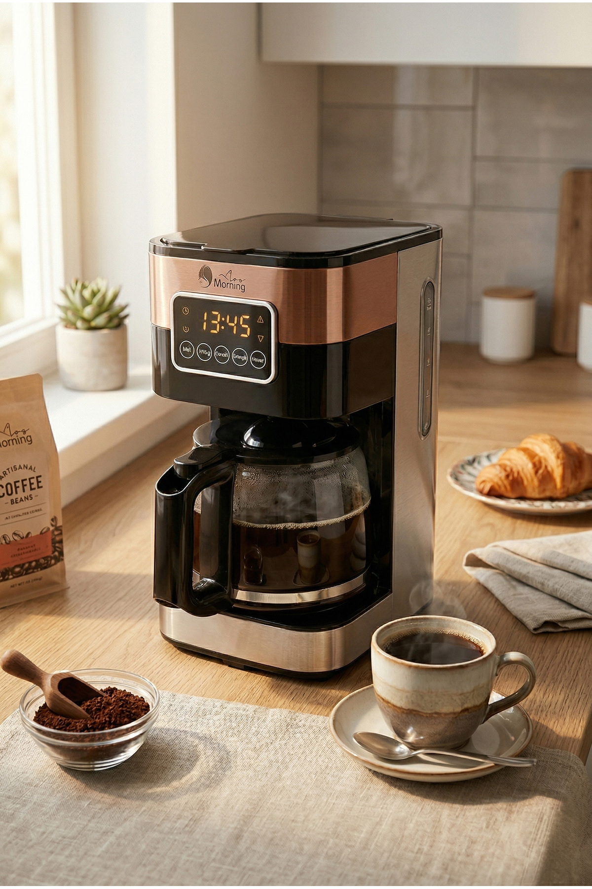 Any Morning SH21615S Dokunmatik Ekranlı Zaman ve Aroma Ayarlı Filtre Kahve Makinesi Bakır Rengi
