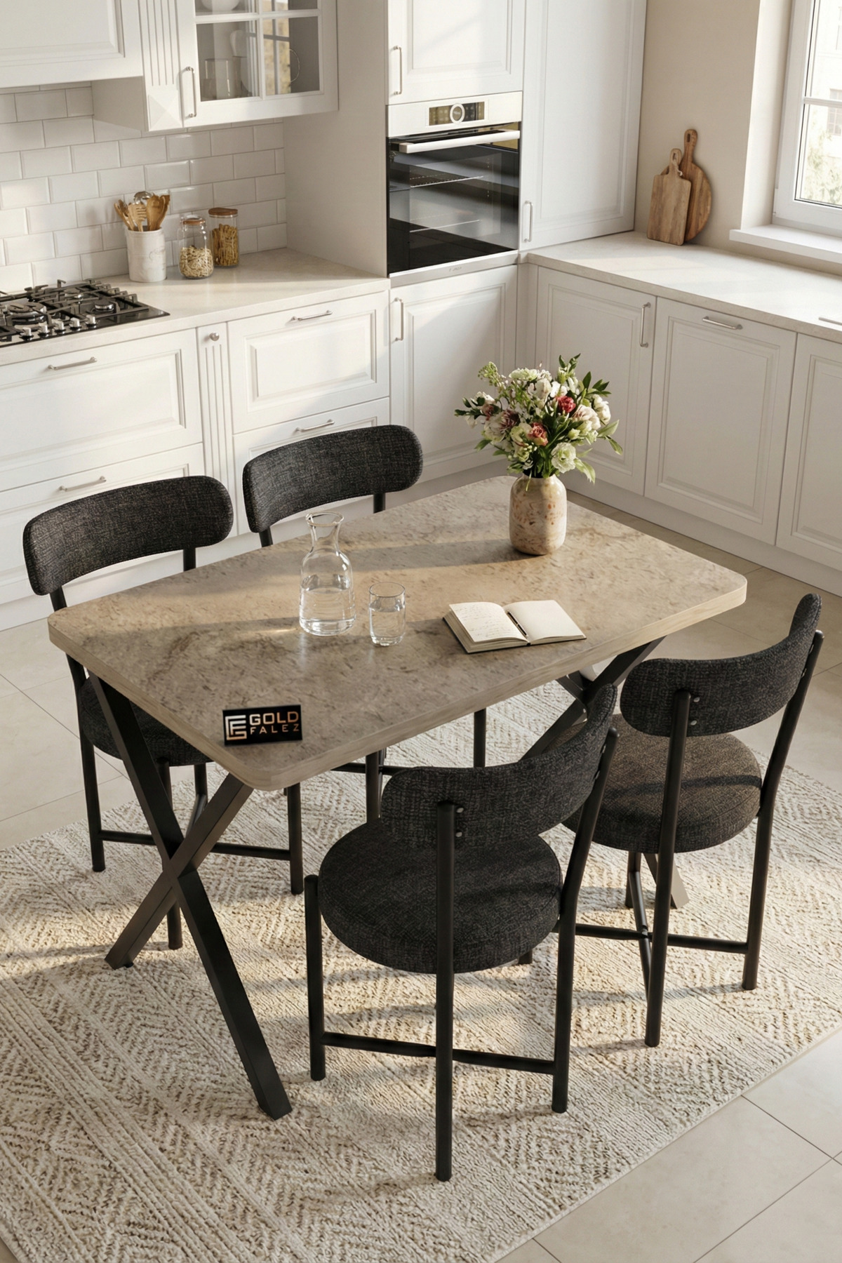Mutfak Masası 4 Sandalyeli Set 110x70 cm Modern Bahçe Cafe Masa Takımı 4 Kişilik Tedy 9883 Anstrasit görsel 3