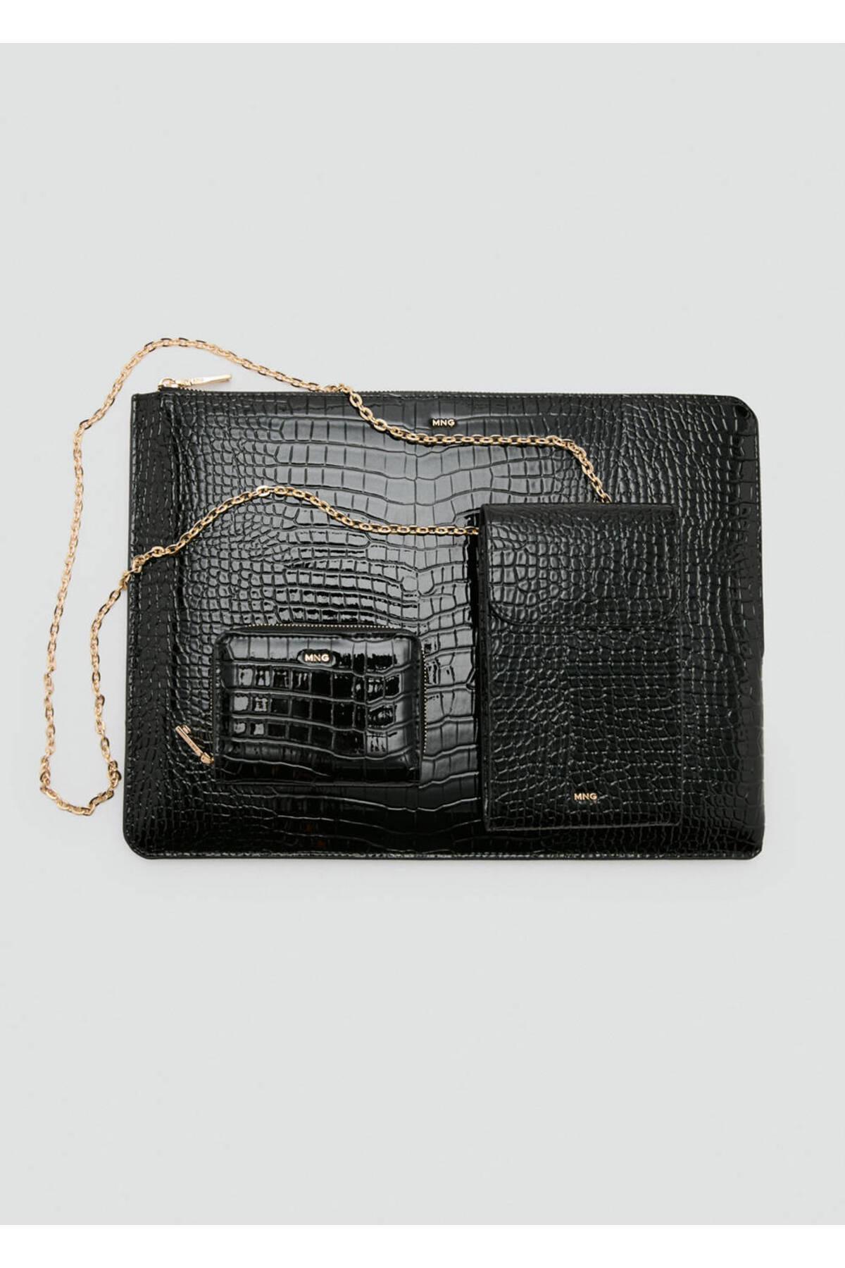 MANGO  Orta boy parlak parlak timsah derisi görünümlü cüzdan - Görsel 4