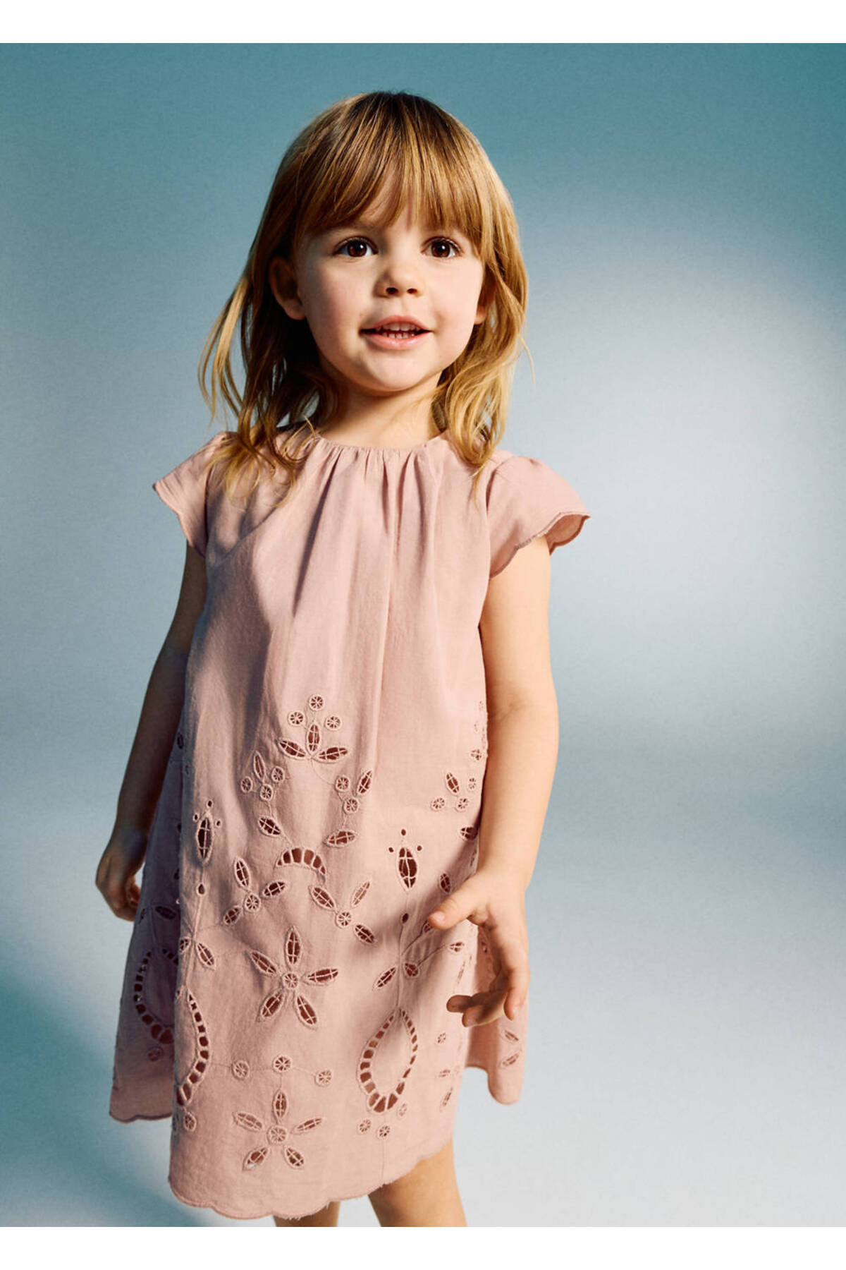 MANGO Baby Ajur detaylı işlemeli elbise