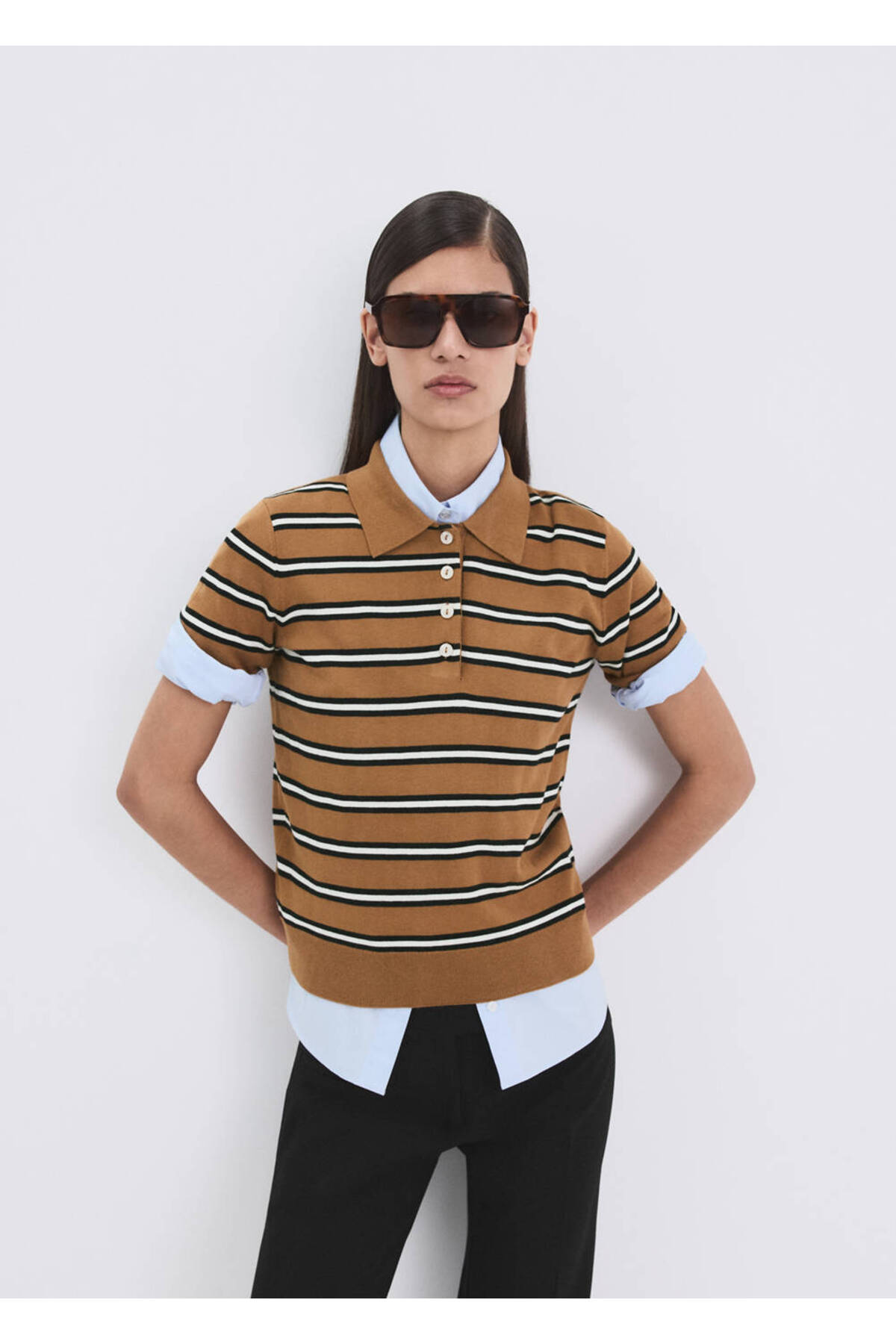 MANGO  Çizgili polo yaka kazak