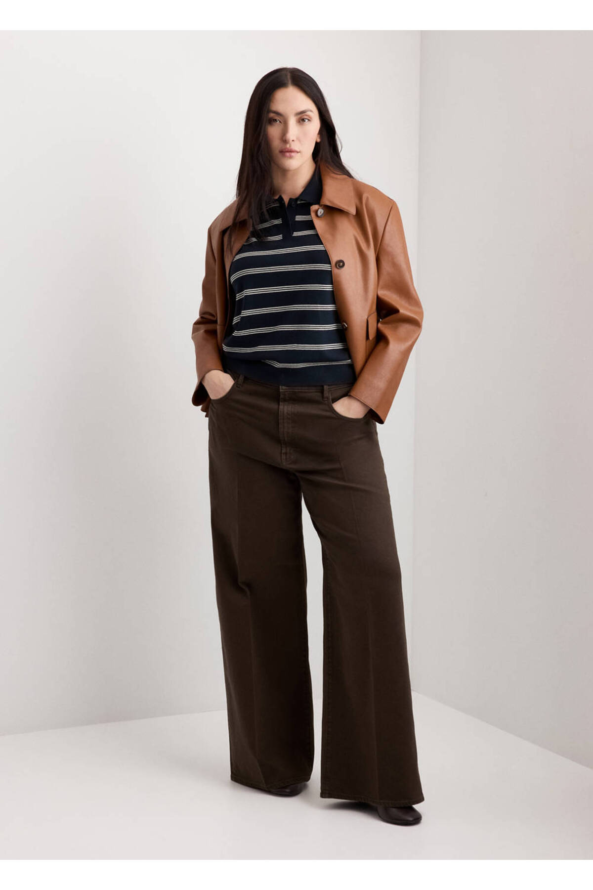 MANGO  Yüksek bel wide leg jean pantolon - Görsel 8