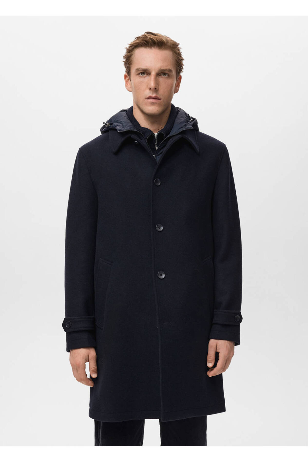 MANGO Man  Çıkarılabilir kapüşonlu yün ceket