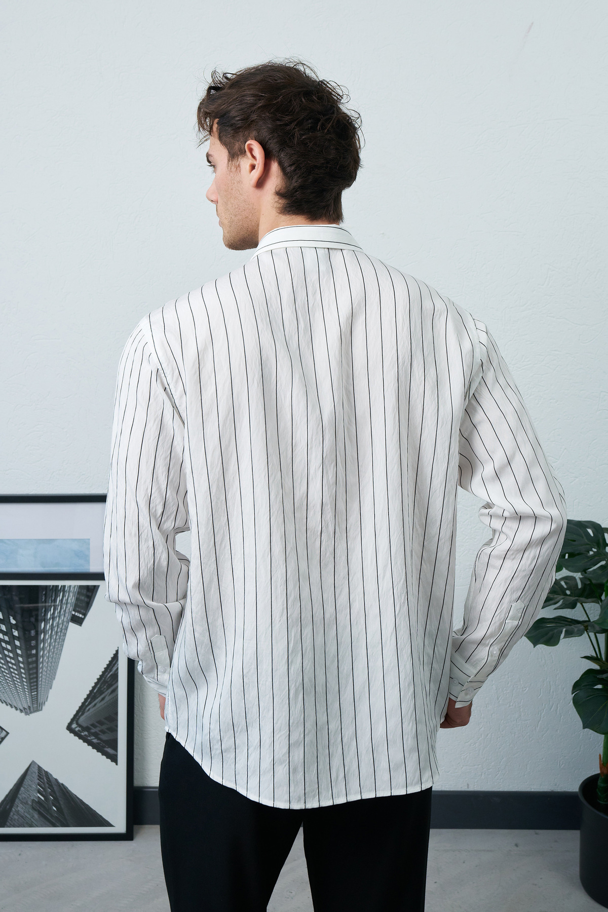 İLKCET MODA Dokuma Kumaş Beyaz Oversize Erkek Gömlek görsel 5