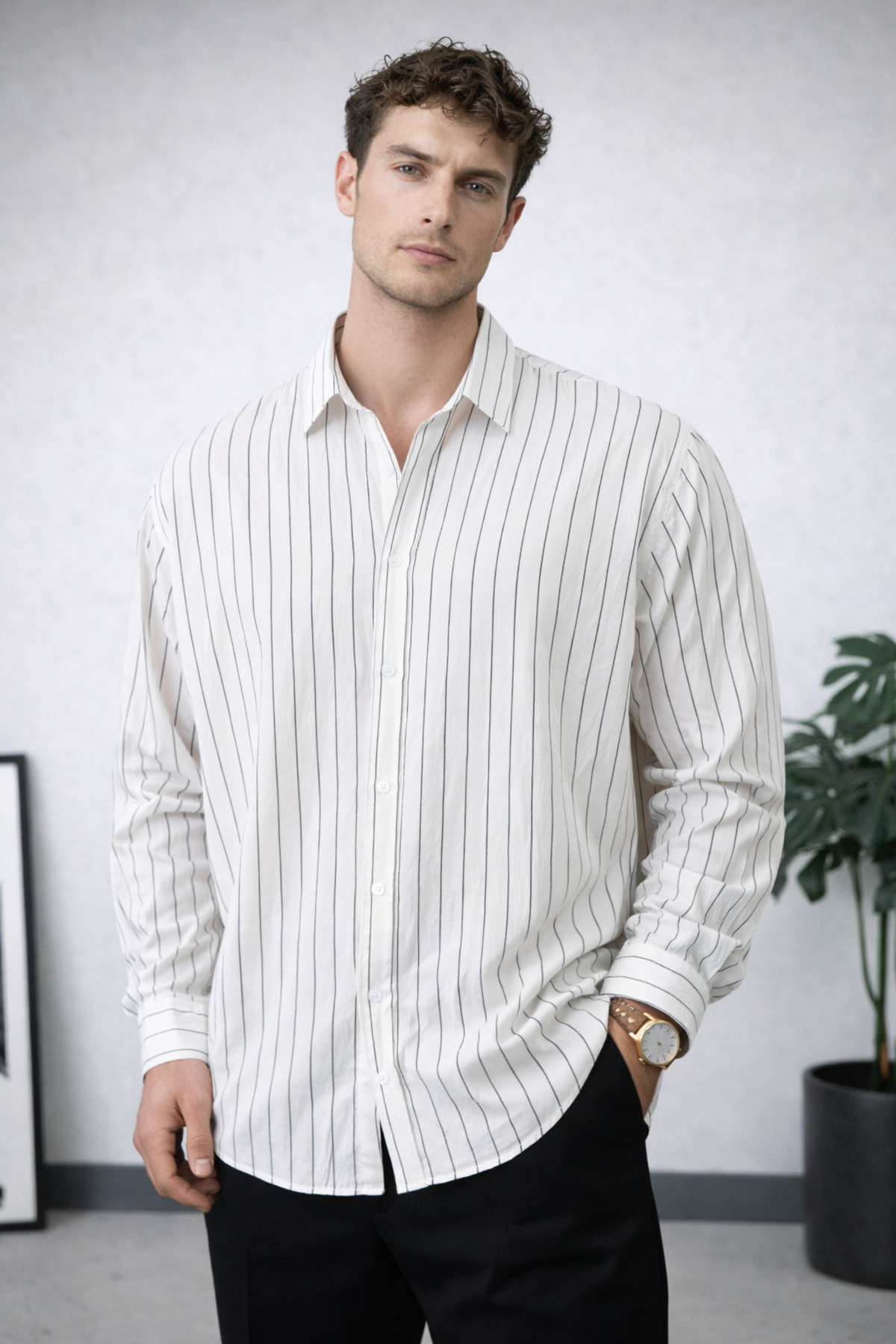 İLKCET MODA Dokuma Kumaş Beyaz Oversize Erkek Gömlek