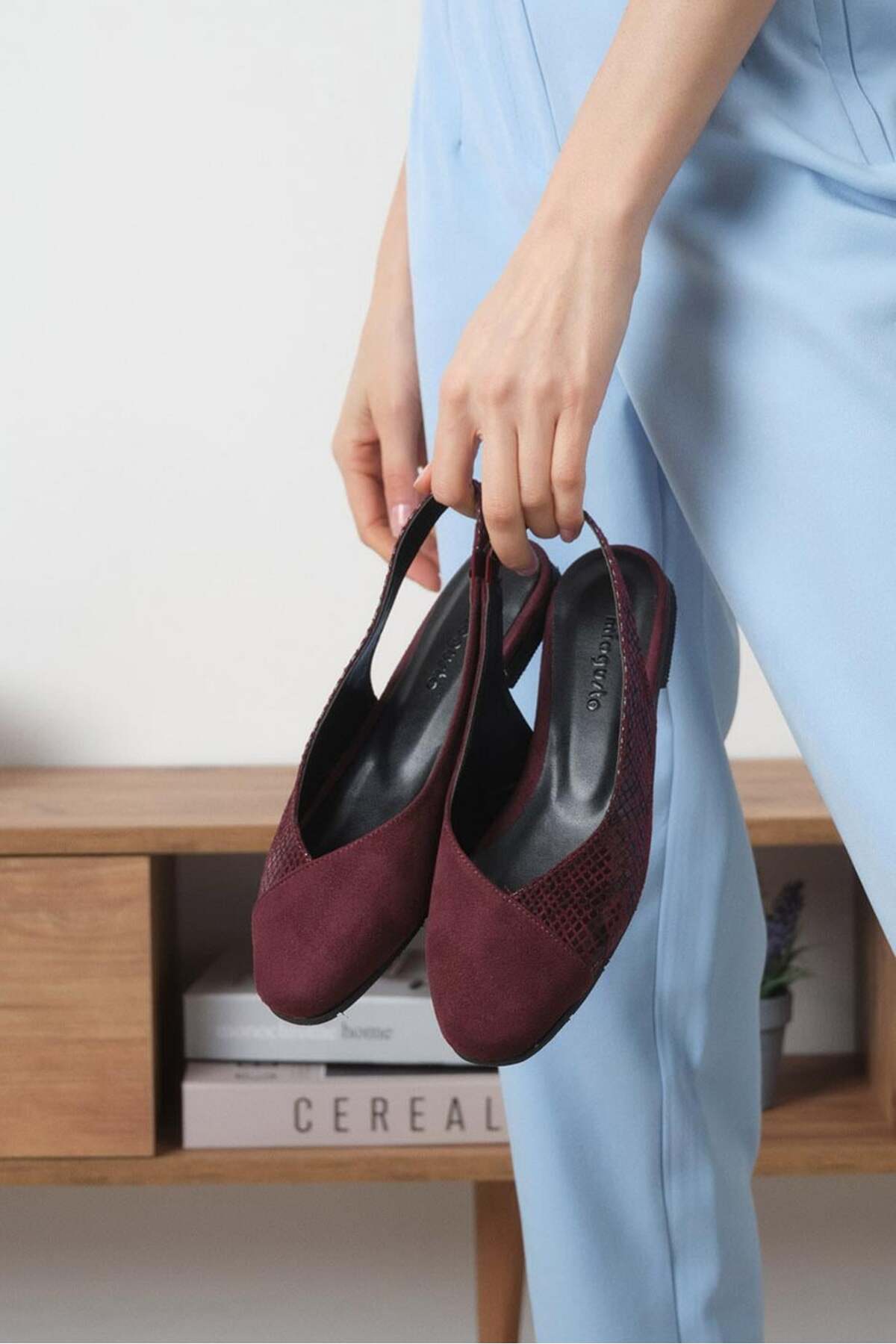 Mio Gusto Debby Bordo Renk Arkası Açık Kadın Düz Babet Ayakkabı görsel 5