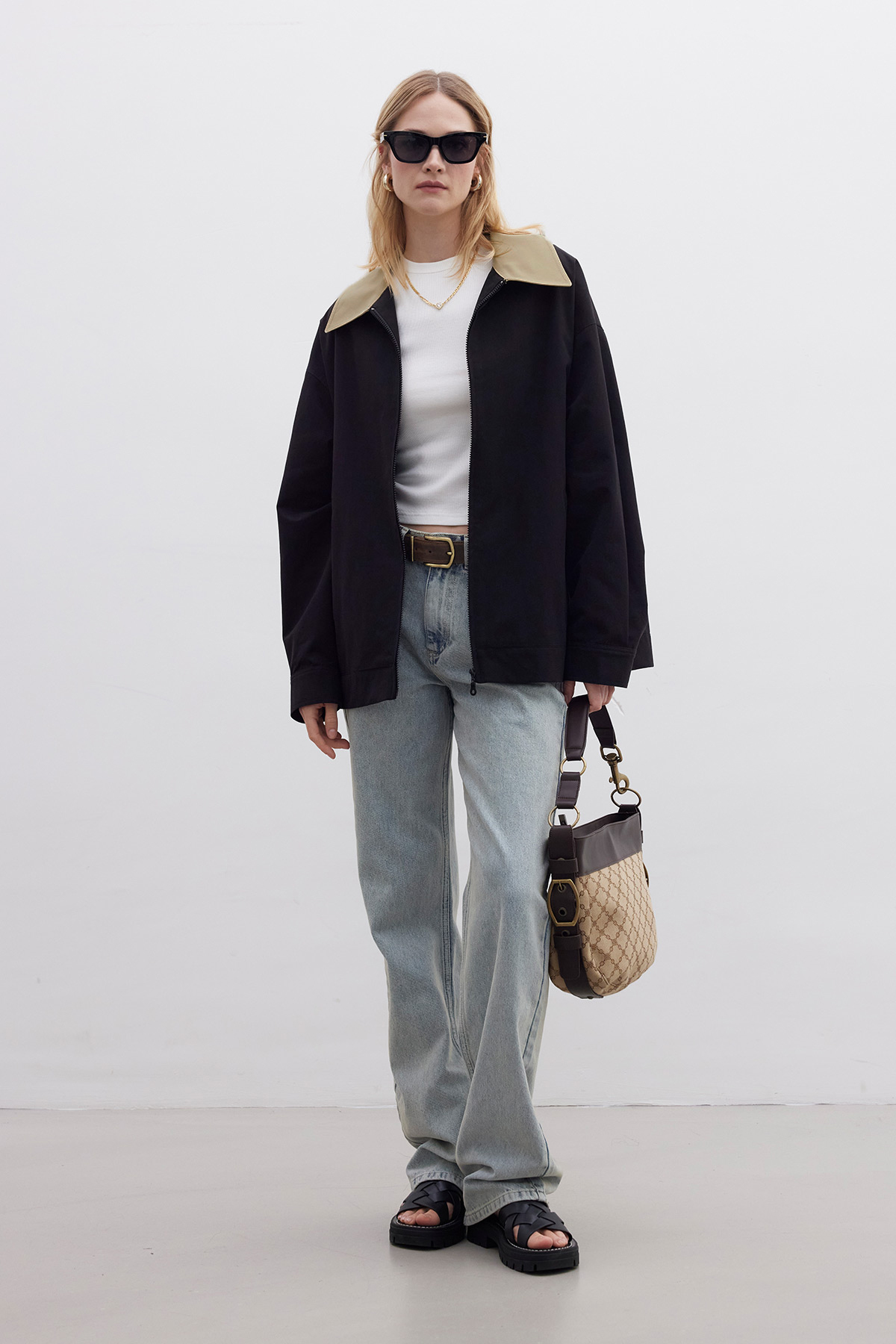 Manuka  KONTRAST YAKALI GABARDİN CEKET SİYAH - Görsel 2