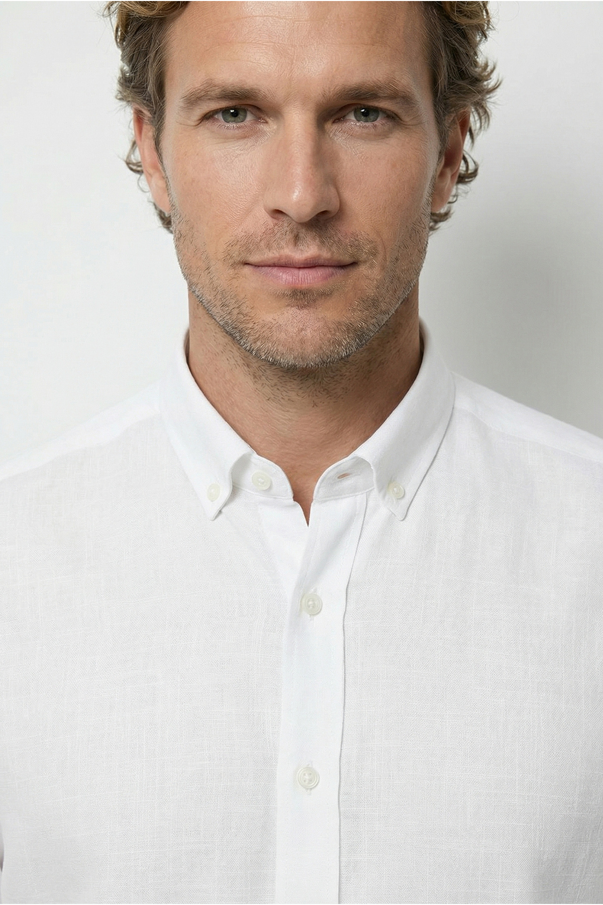 Kiğılı  Uzun Kol Regular Fit Düğmeli Yaka Spor Pamuk Nefes Alabilen Keten Görünümlü Gömlek - Görsel 2