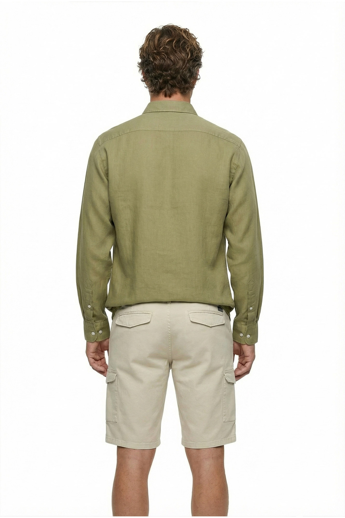 Kiğılı  Uzun Kol Regular Fit Düğmeli Yaka Spor Pamuk Nefes Alabilen Keten Görünümlü Gömlek - Görsel 3