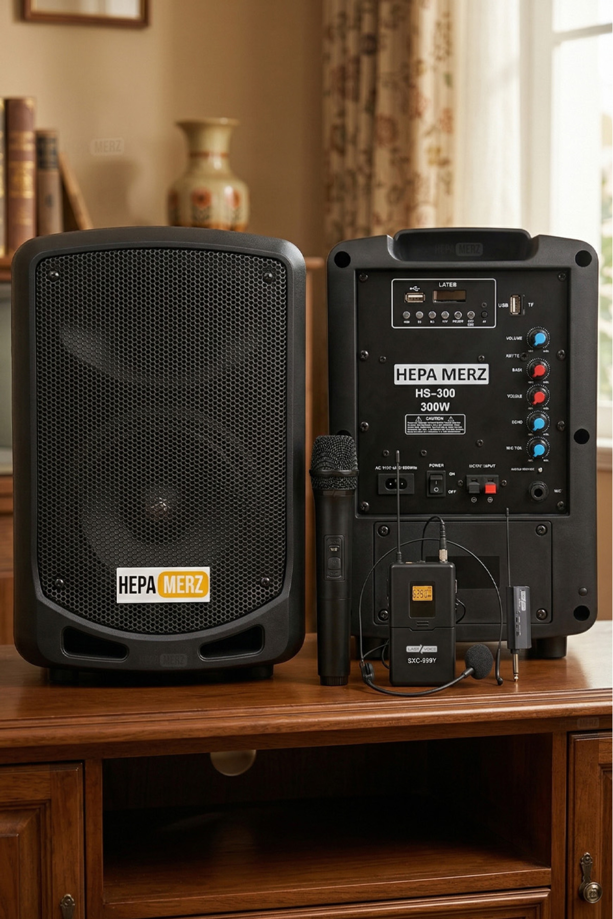 MezzAxi-606とProEXTENSION30cm EXTENDER Hepa-Merz Hepa Merz 300W Şarjlı Portatif Seyyar Çift Mikrofonlu